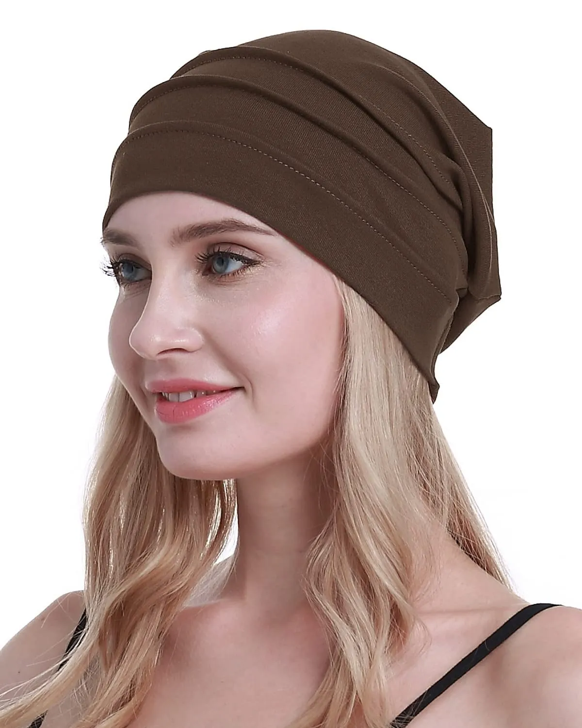 osvyo Cappelli in cotone per chemioterapia e perdita di capelli da donna, Caffè leggero, Taglia unica - immagine 6