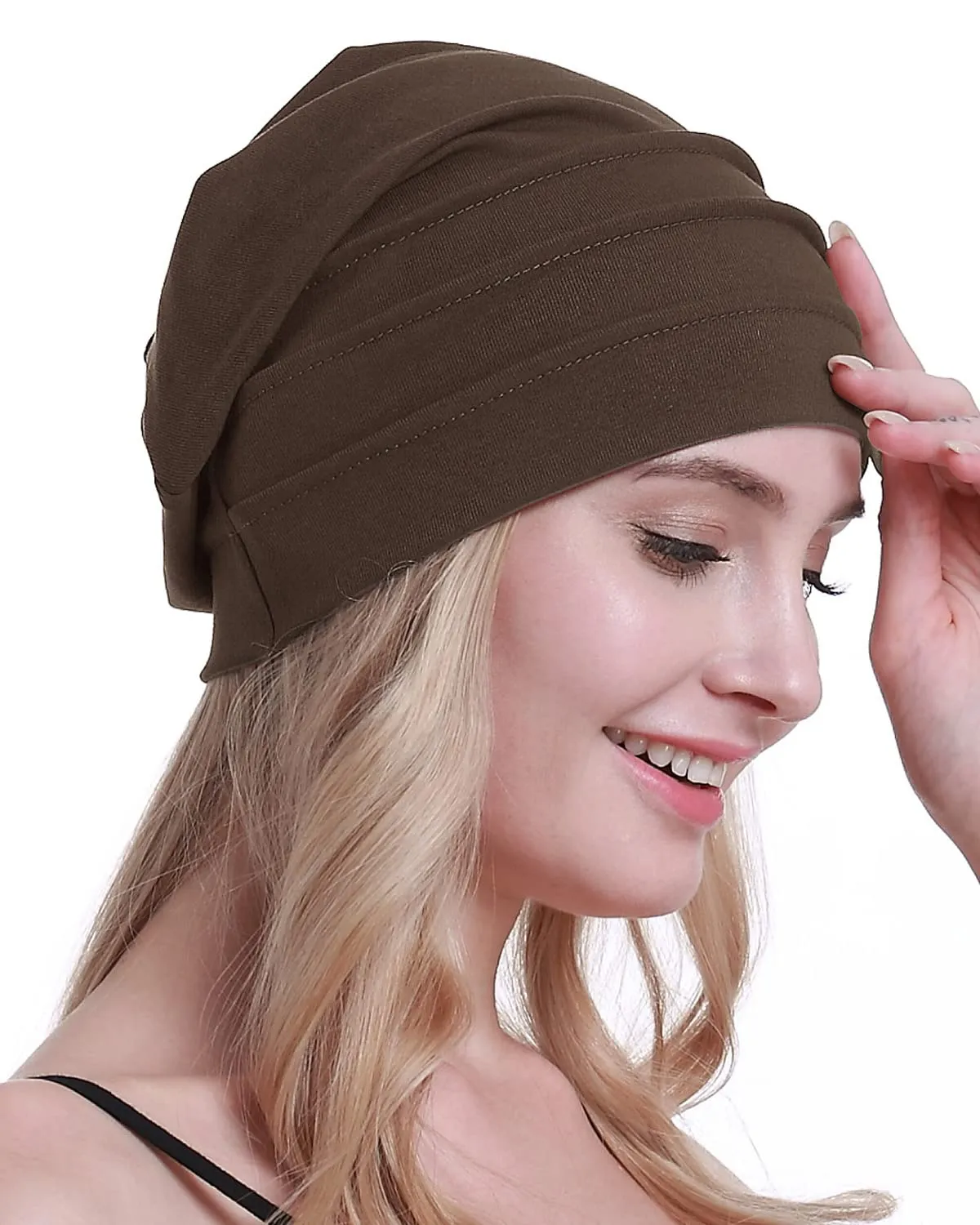 osvyo Cappelli in cotone per chemioterapia e perdita di capelli da donna, Caffè leggero, Taglia unica - immagine 7