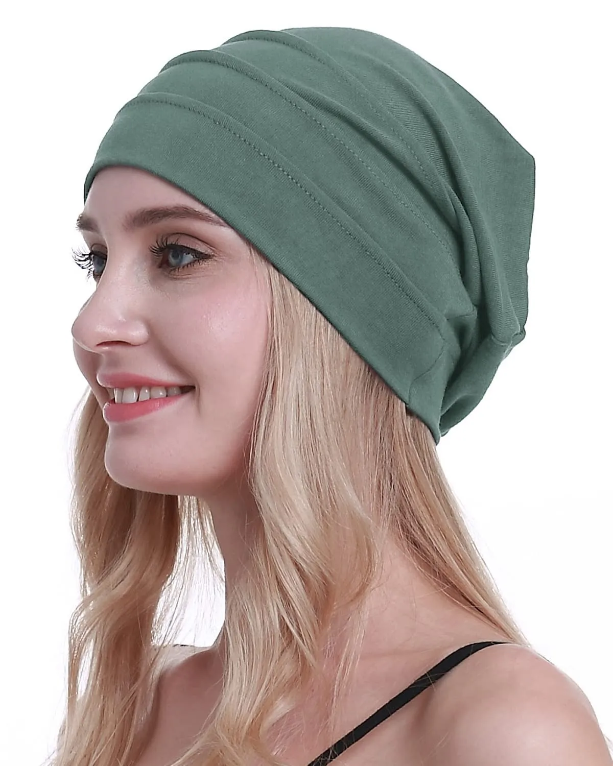 Osvyo Berretto in Cotone da Donna per Chemio e Perdita di Capelli, Verde Oliva, Taglia Unica - immagine 1