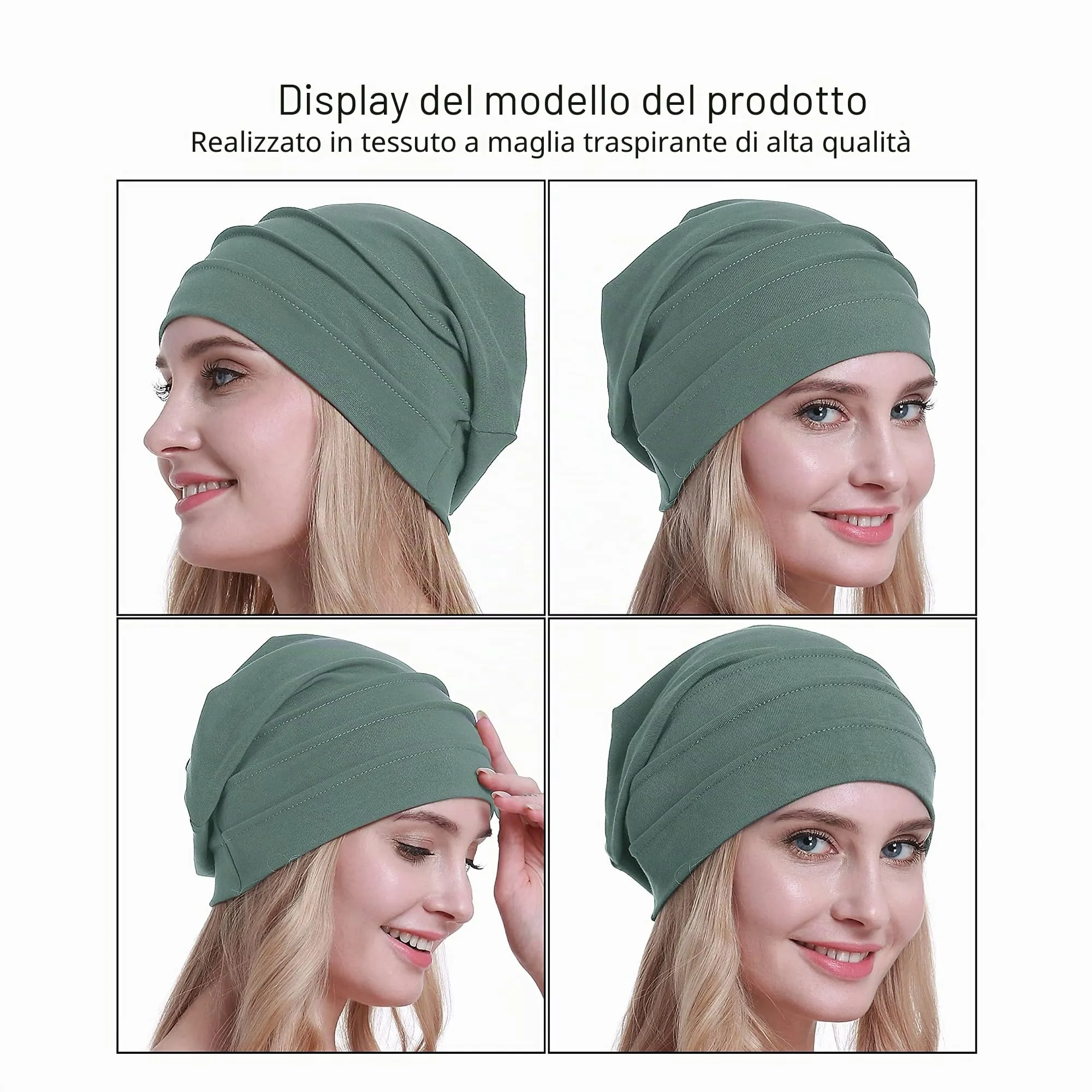 Osvyo Berretto in Cotone da Donna per Chemio e Perdita di Capelli, Verde Oliva, Taglia Unica - immagine 2