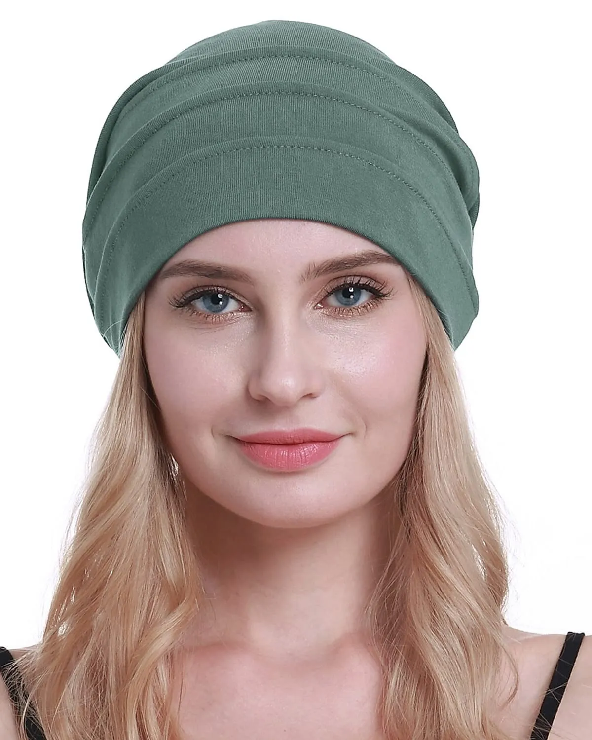 Osvyo Berretto in Cotone da Donna per Chemio e Perdita di Capelli, Verde Oliva, Taglia Unica - immagine 5