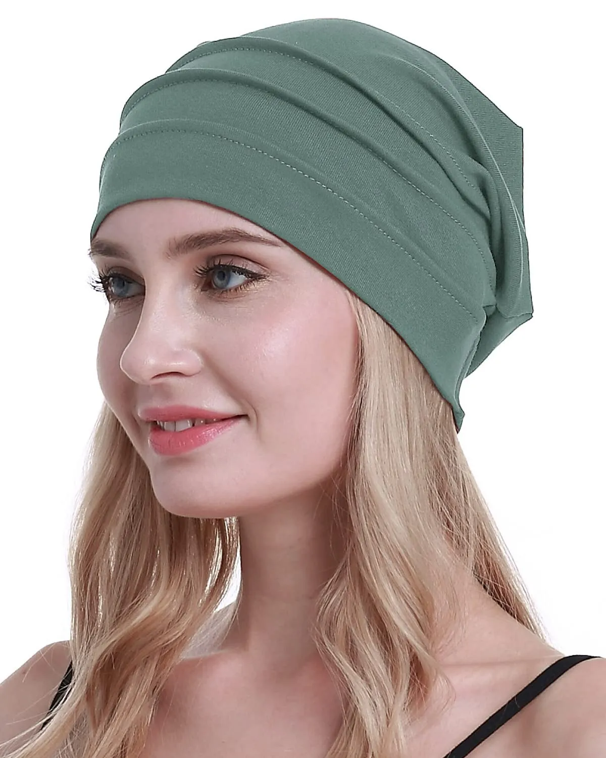 Osvyo Berretto in Cotone da Donna per Chemio e Perdita di Capelli, Verde Oliva, Taglia Unica - immagine 6