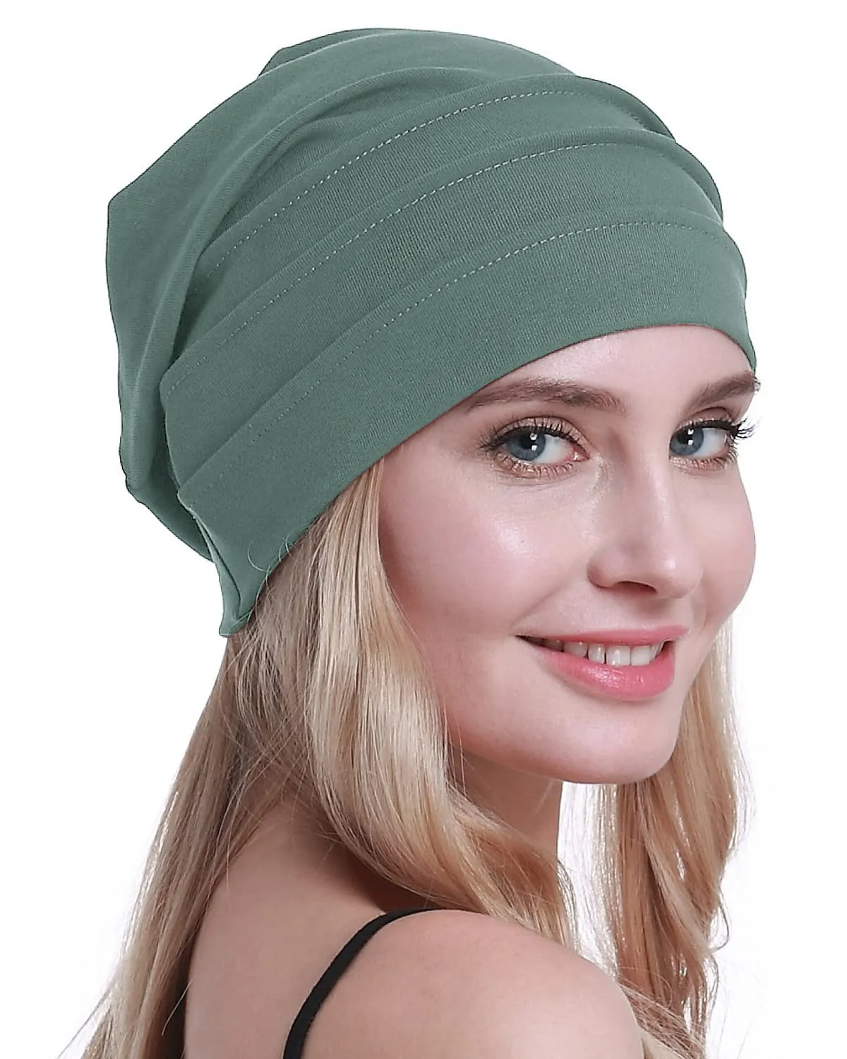 Osvyo Berretto in Cotone da Donna per Chemio e Perdita di Capelli, Verde Oliva, Taglia Unica - immagine 7