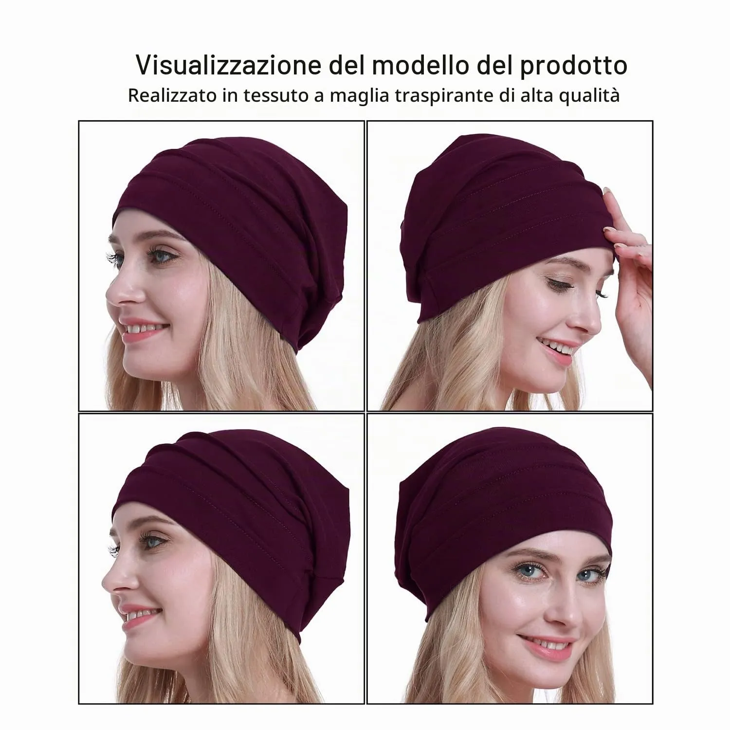 osvyo Cotone Chemo Cappelli Soft Caps per Donne, Vino, Taglia unica - immagine 2