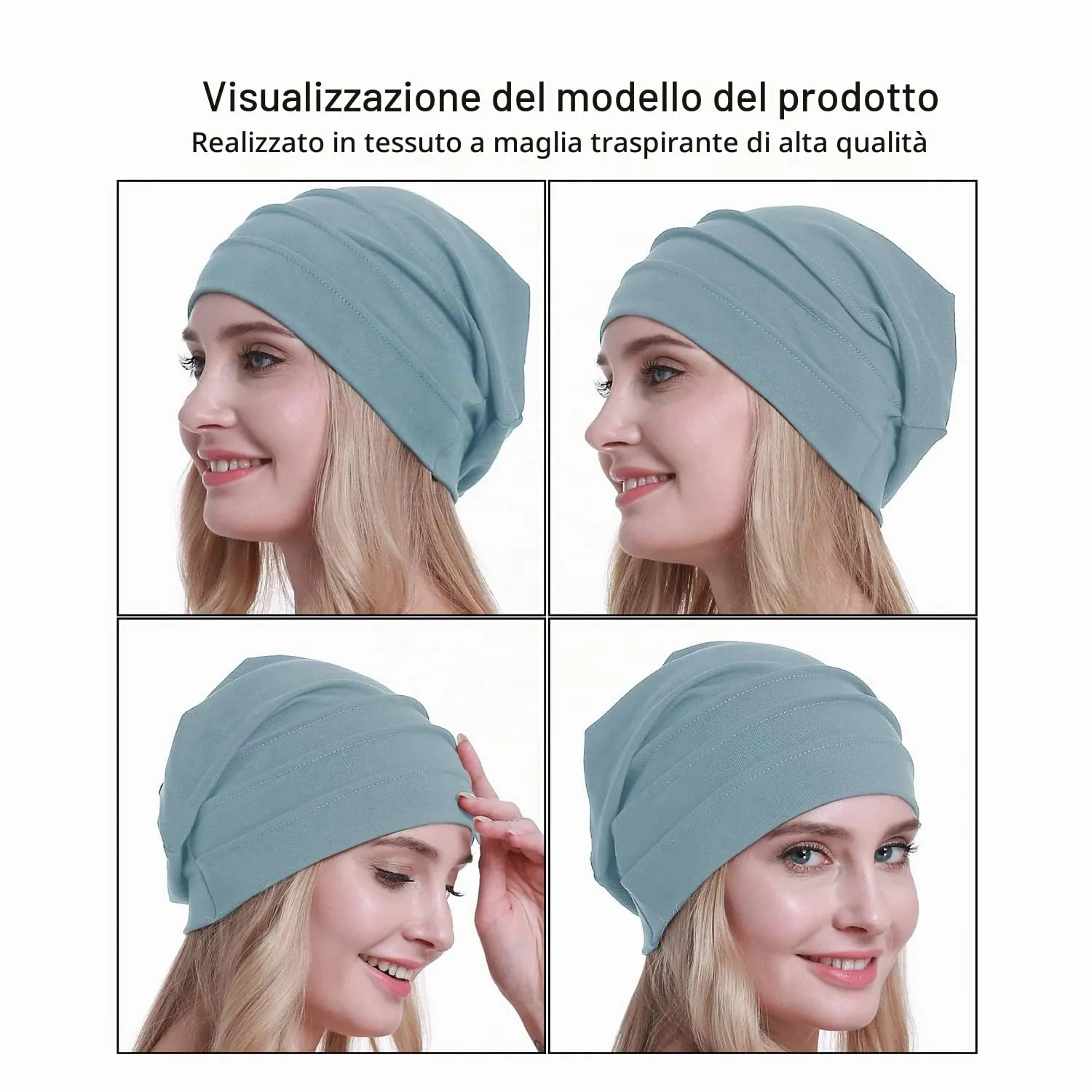 osvyo Cotone Chemo Cappelli Soft Caps Copricapo per donne, Blu Chiaro Grigio, Taglia unica - immagine 2