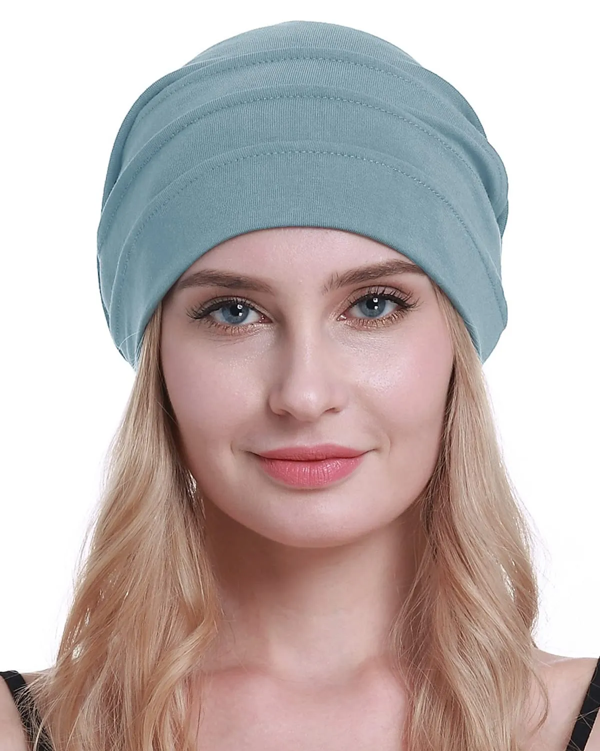 osvyo Cotone Chemo Cappelli Soft Caps Copricapo per donne, Blu Chiaro Grigio, Taglia unica - immagine 5