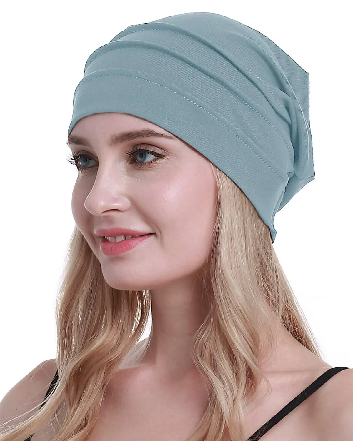 osvyo Cotone Chemo Cappelli Soft Caps Copricapo per donne, Blu Chiaro Grigio, Taglia unica - immagine 6
