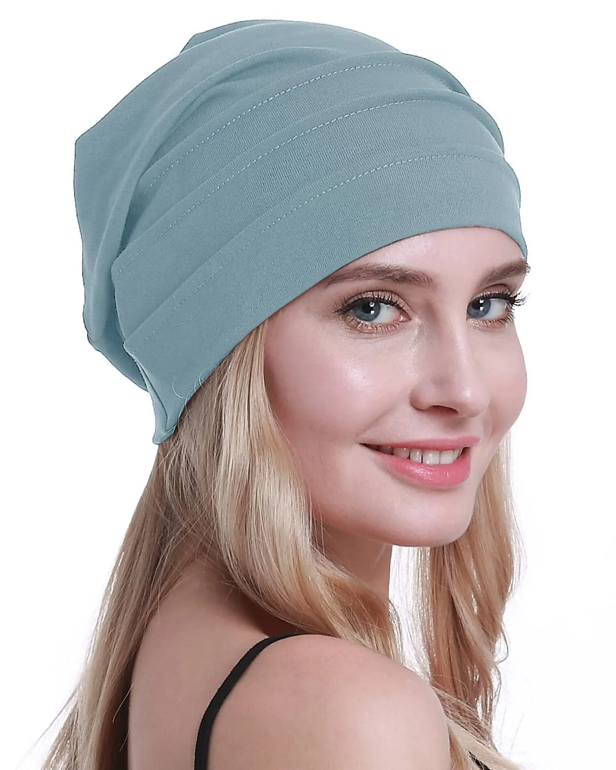 osvyo Cotone Chemo Cappelli Soft Caps Copricapo per donne, Blu Chiaro Grigio, Taglia unica - immagine 7