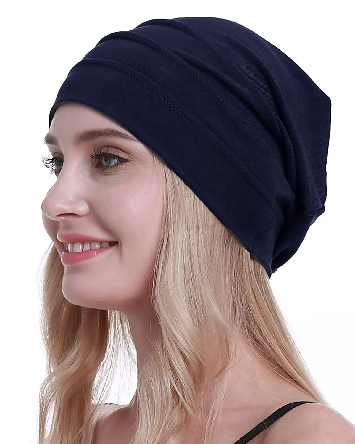 Osvyo Berretto in cotone da donna per chemio e perdita di capelli, Blu navy, Taglia unica - immagine 1