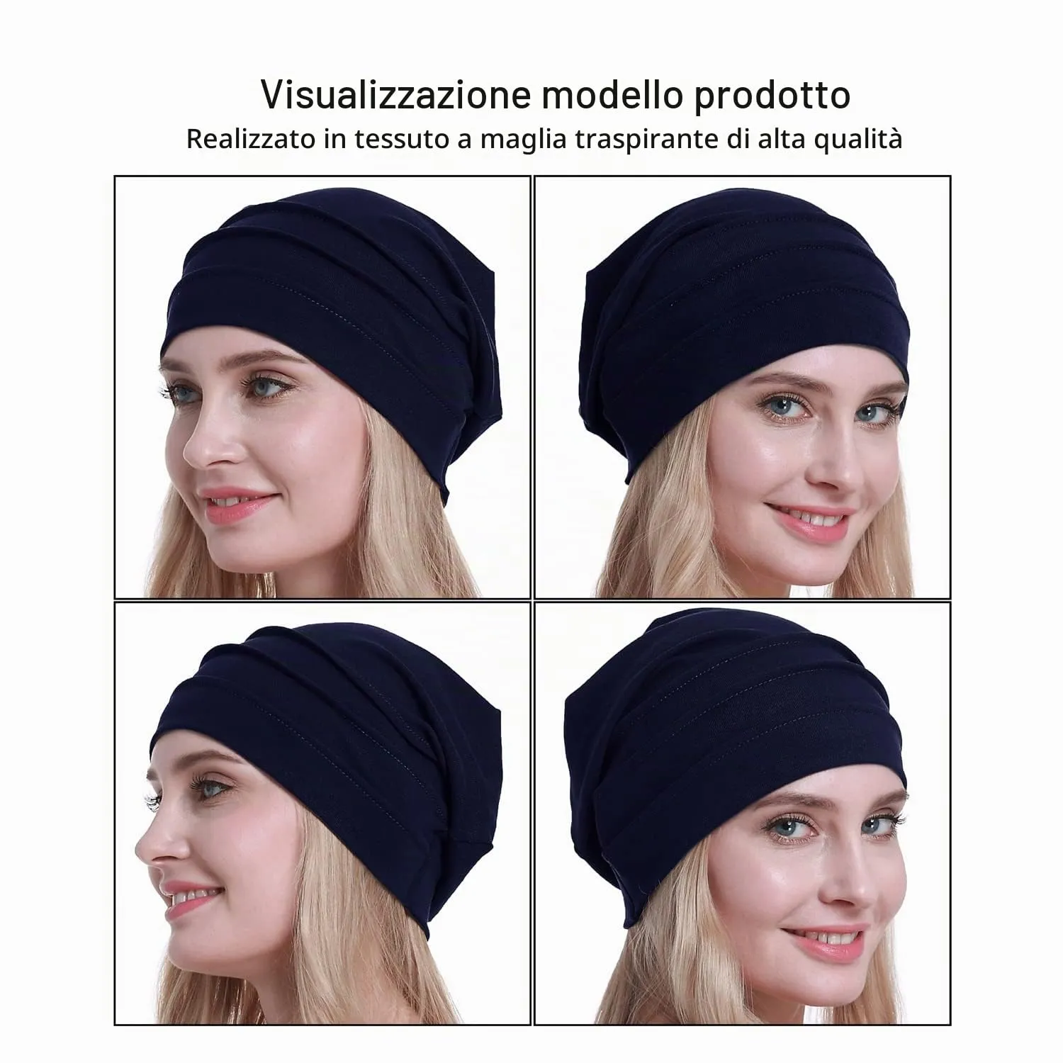 Osvyo Berretto in cotone da donna per chemio e perdita di capelli, Blu navy, Taglia unica - immagine 2