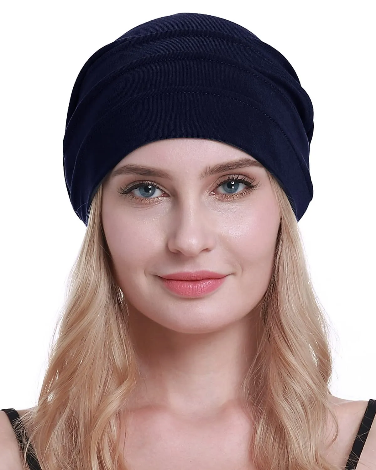 Osvyo Berretto in cotone da donna per chemio e perdita di capelli, Blu navy, Taglia unica - immagine 5