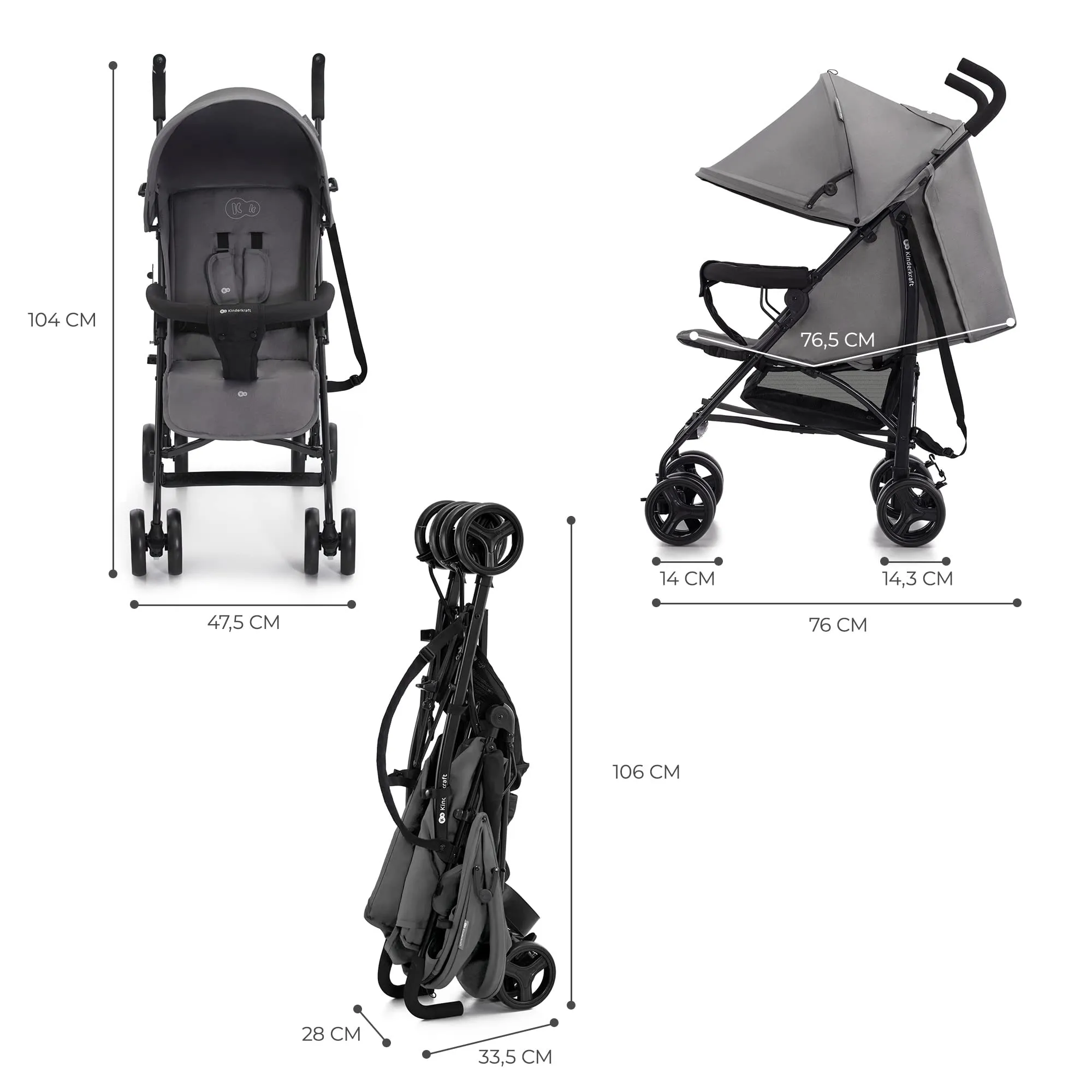 Kinderkraft TIK Passeggino Leggero e Compatto, Grigio - immagine 8