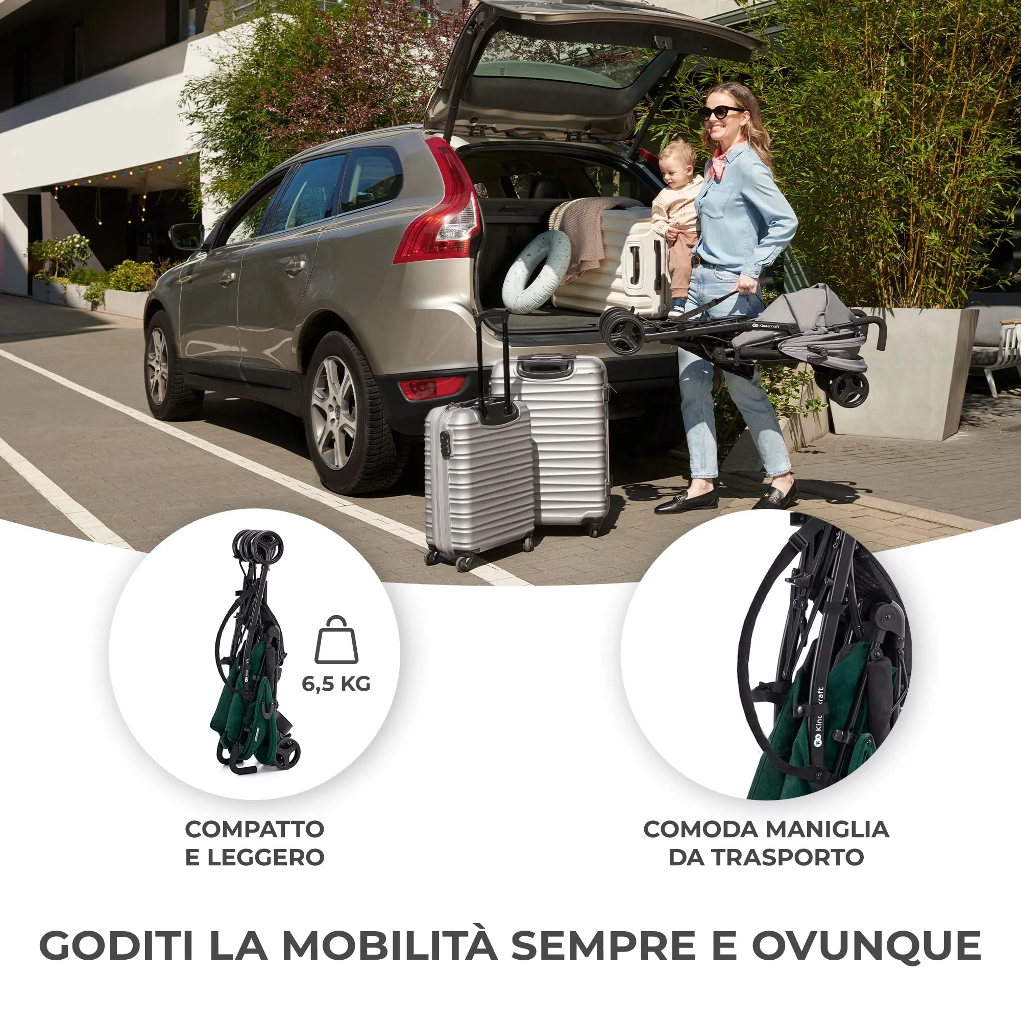 Kinderkraft TIK Passeggino Leggero da Viaggio, Verde - immagine 2