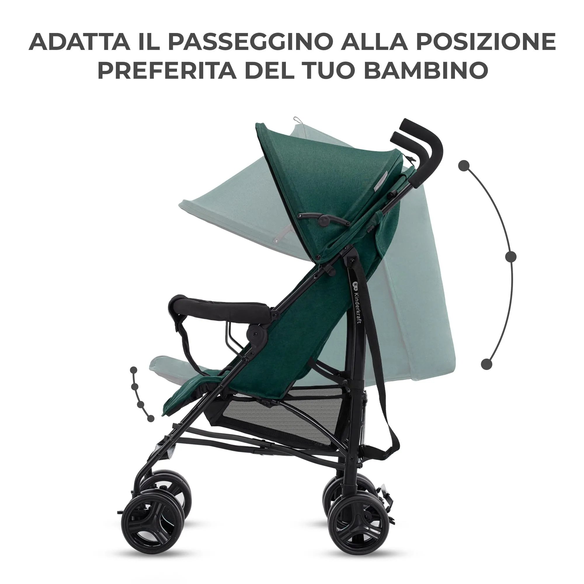 Kinderkraft TIK Passeggino Leggero da Viaggio, Verde - immagine 3