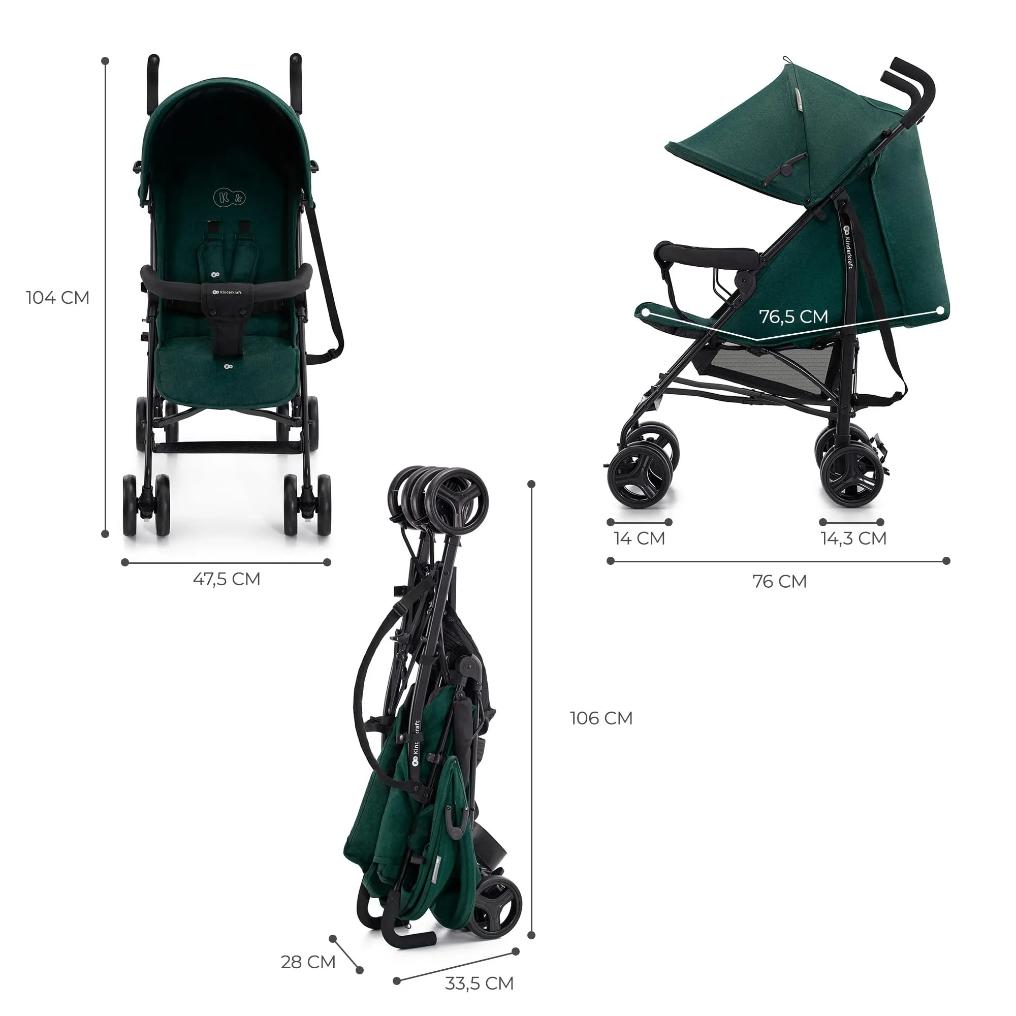Kinderkraft TIK Passeggino Leggero da Viaggio, Verde - immagine 8