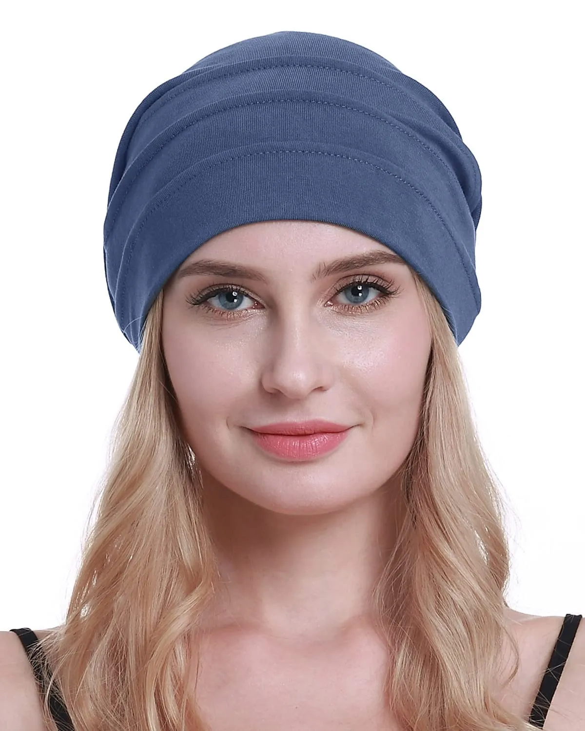 Osvyo Berretto in cotone da donna per chemio e perdita di capelli, Blu Grigio, Taglia unica - immagine 1