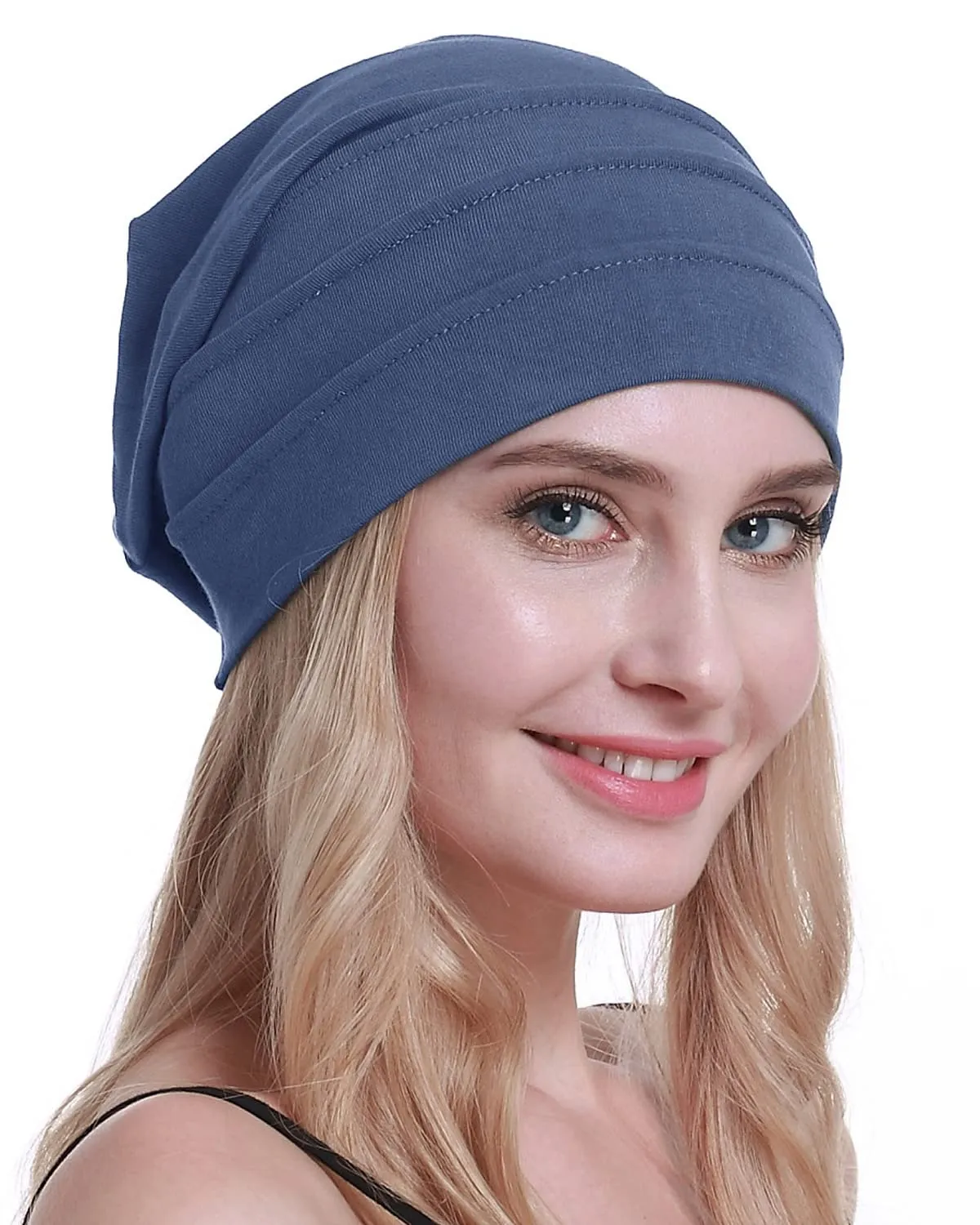 Osvyo Berretto in cotone da donna per chemio e perdita di capelli, Blu Grigio, Taglia unica - immagine 5