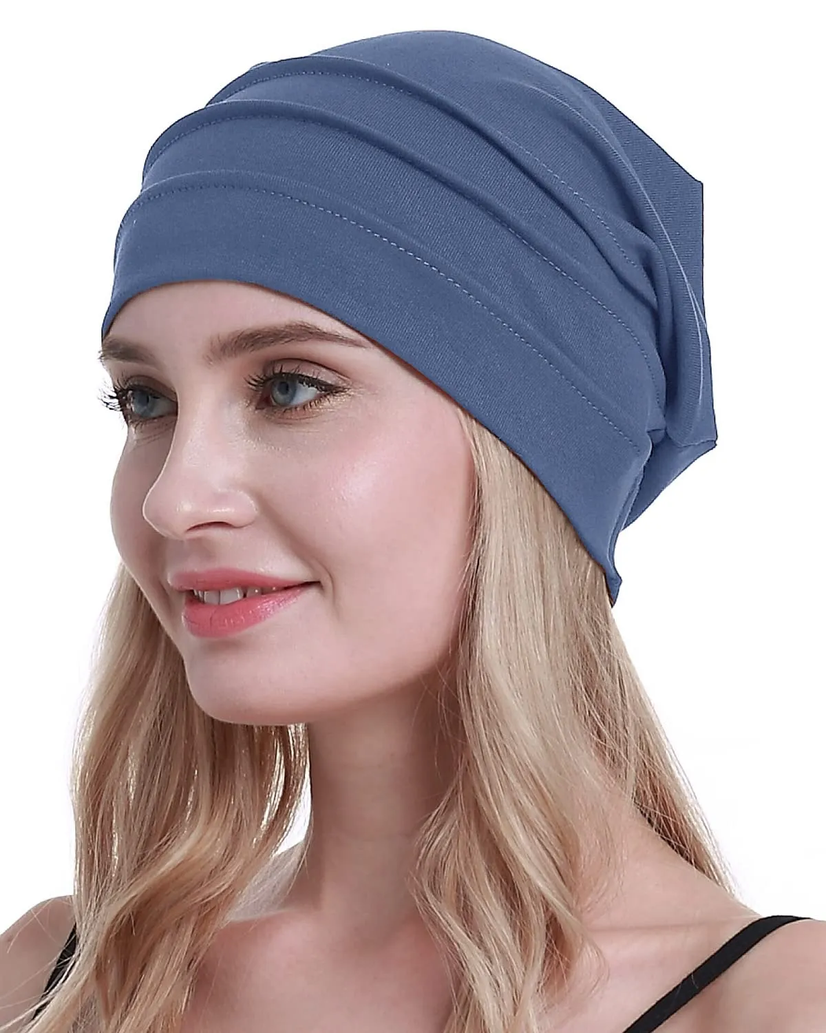 Osvyo Berretto in cotone da donna per chemio e perdita di capelli, Blu Grigio, Taglia unica - immagine 6