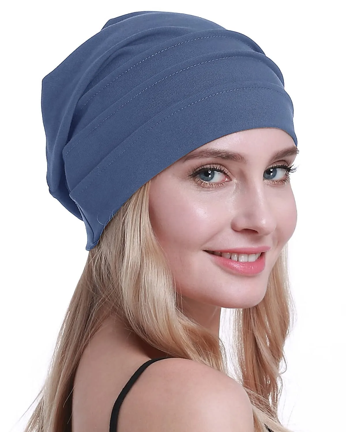 Osvyo Berretto in cotone da donna per chemio e perdita di capelli, Blu Grigio, Taglia unica - immagine 7