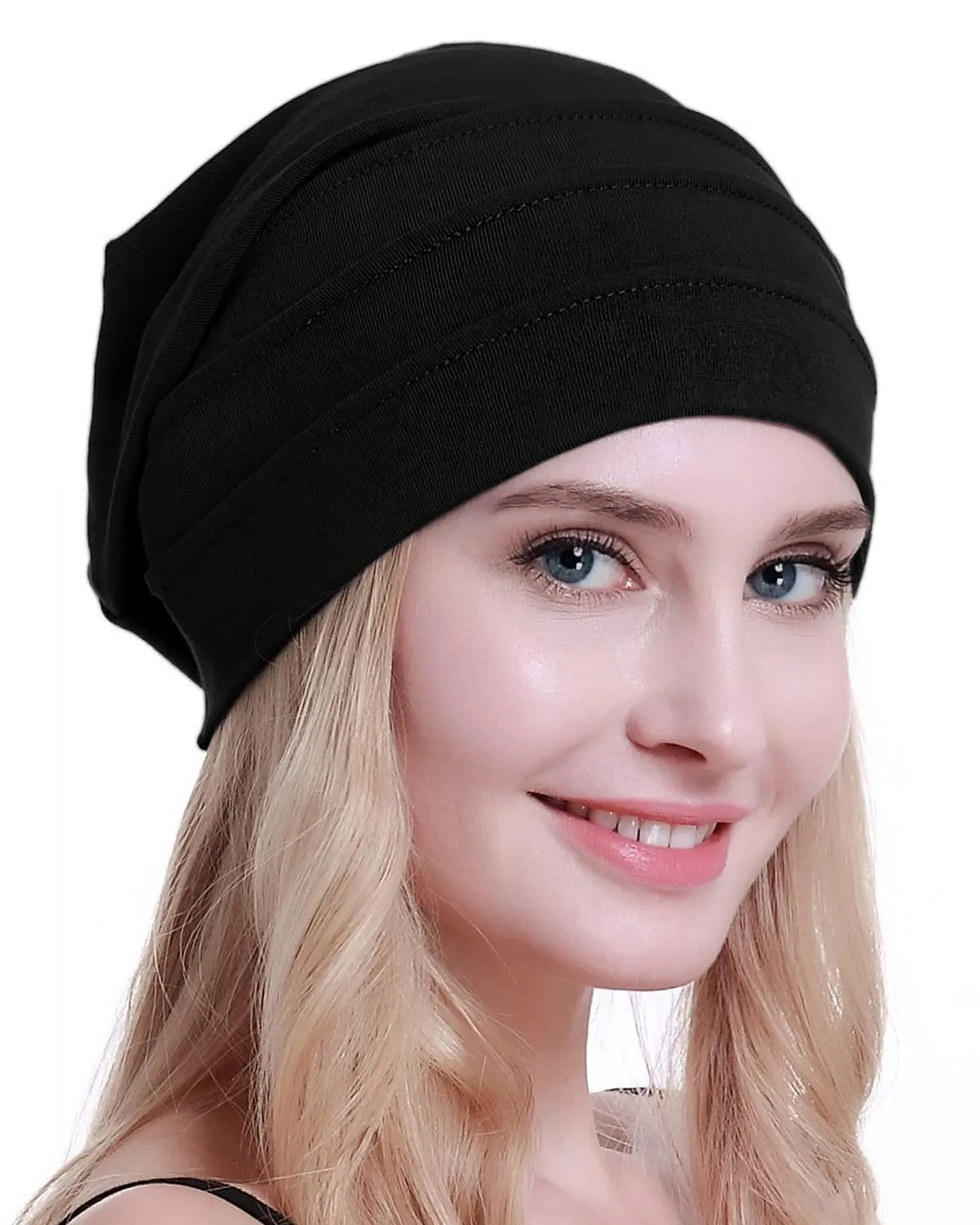 Osvyo Berretto in cotone da donna per chemio e perdita di capelli, Nero, Taglia unica - immagine 1