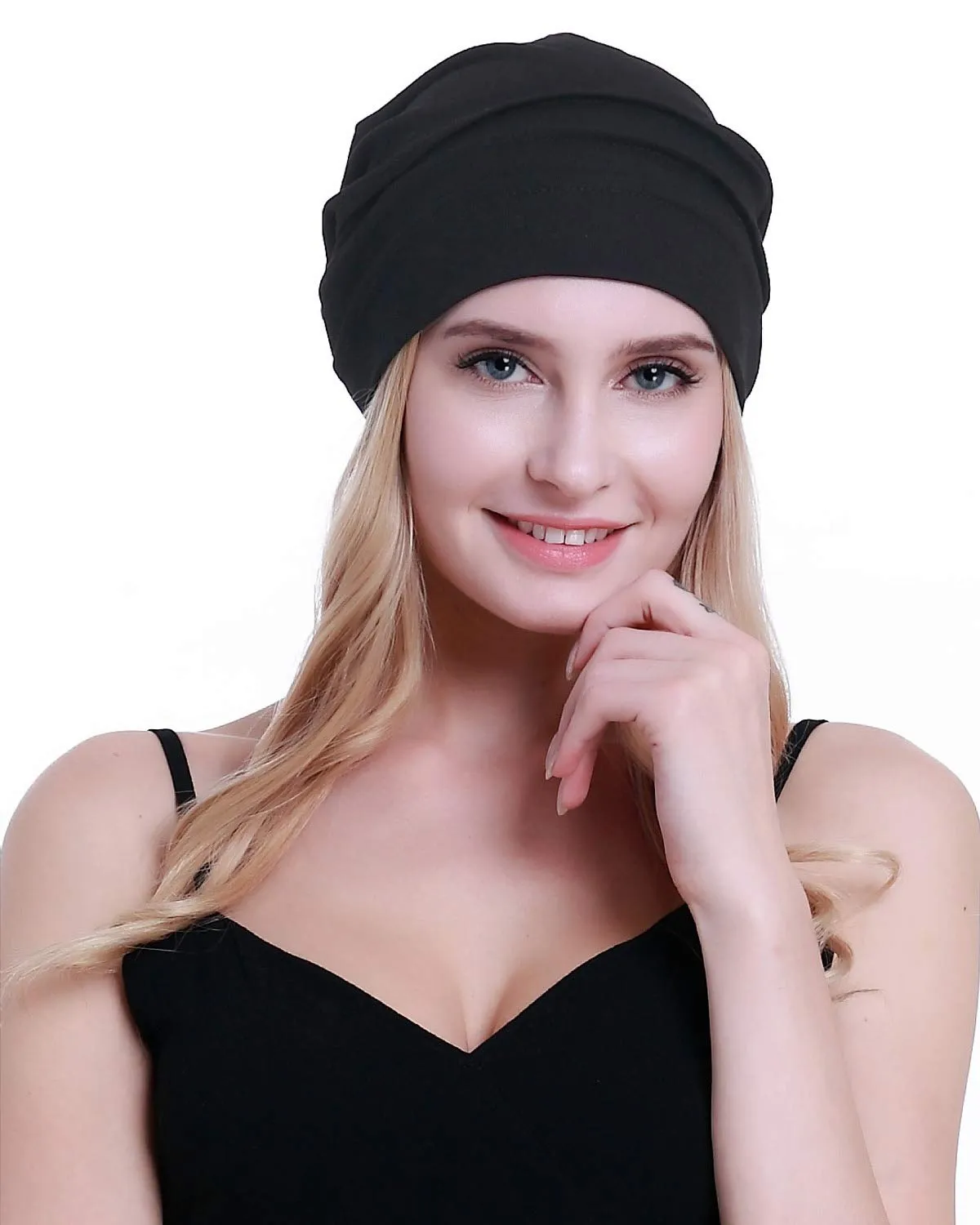 Osvyo Berretto in cotone da donna per chemio e perdita di capelli, Nero, Taglia unica - immagine 2