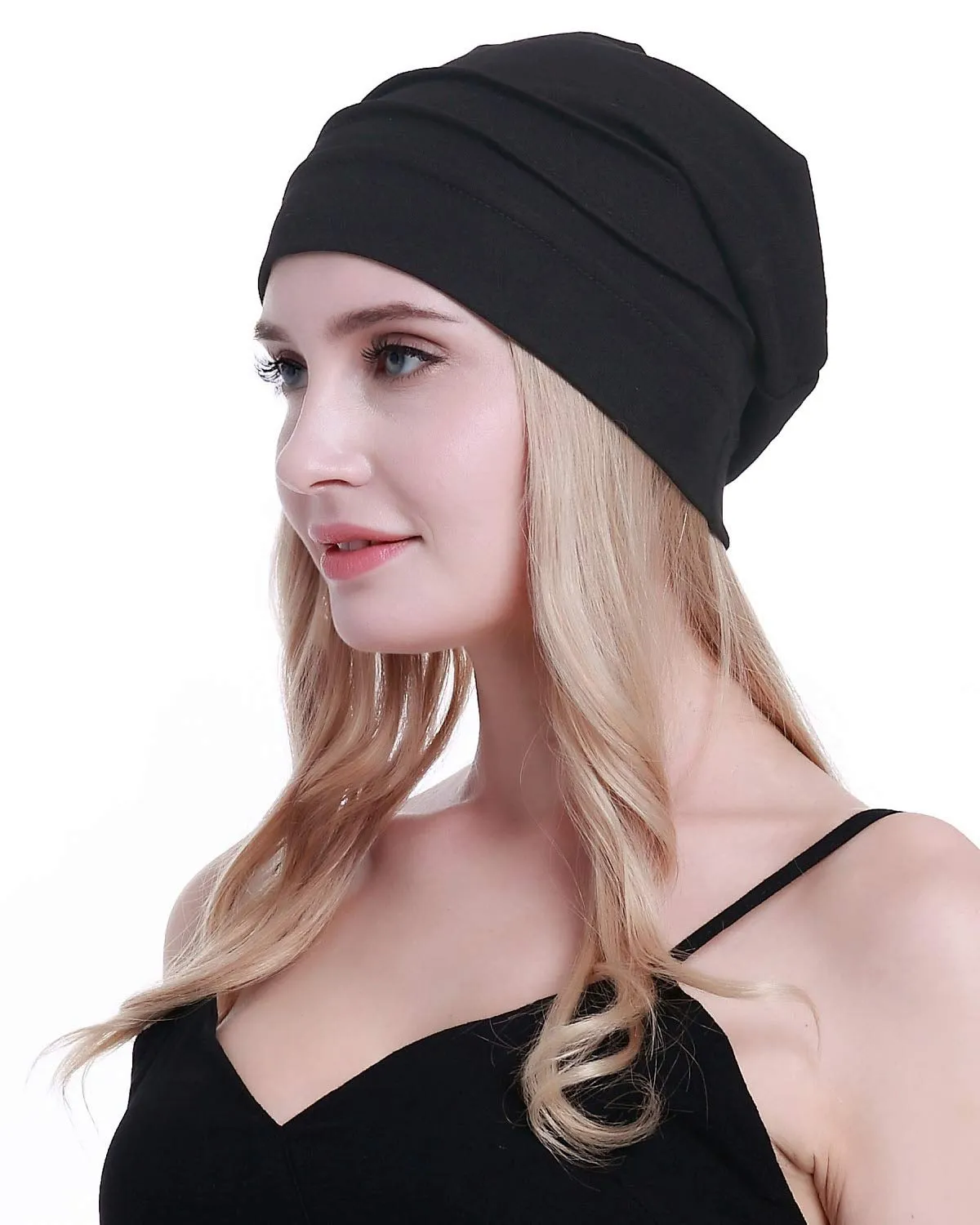 Osvyo Berretto in cotone da donna per chemio e perdita di capelli, Nero, Taglia unica - immagine 3