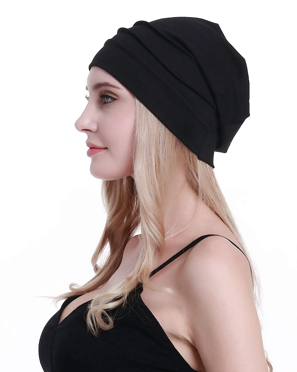 Osvyo Berretto in cotone da donna per chemio e perdita di capelli, Nero, Taglia unica - immagine 4