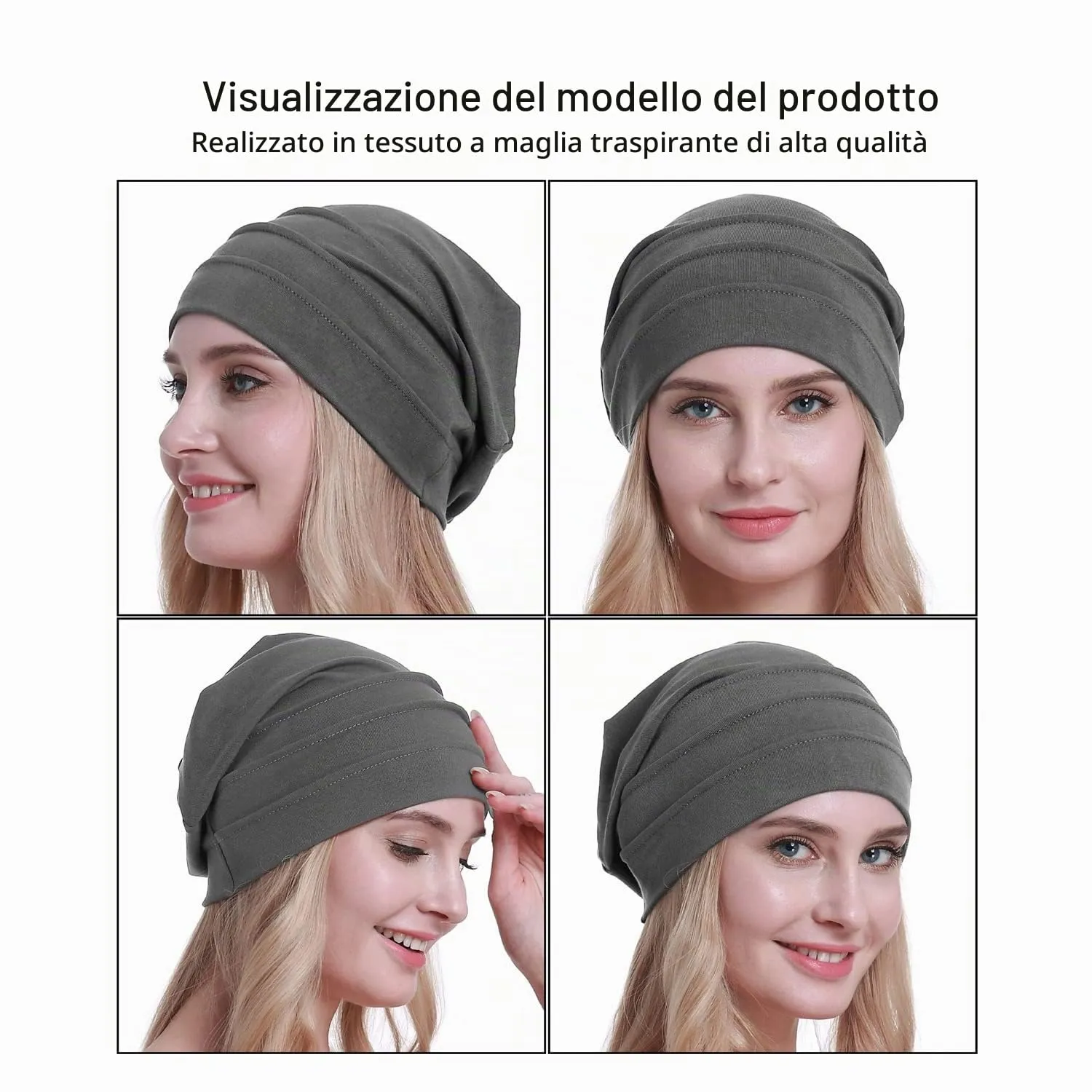 osvyo Cappelli in cotone per chemioterapia, Grigio scuro, Taglia unica - immagine 2