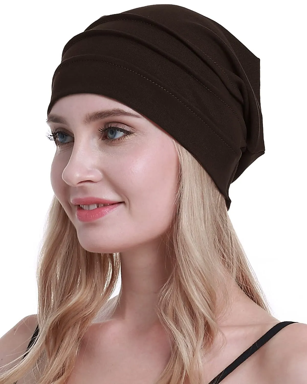 osvyo Cappelli in cotone per chemioterapia e perdita di capelli da donna, marrone, Taglia unica - immagine 1