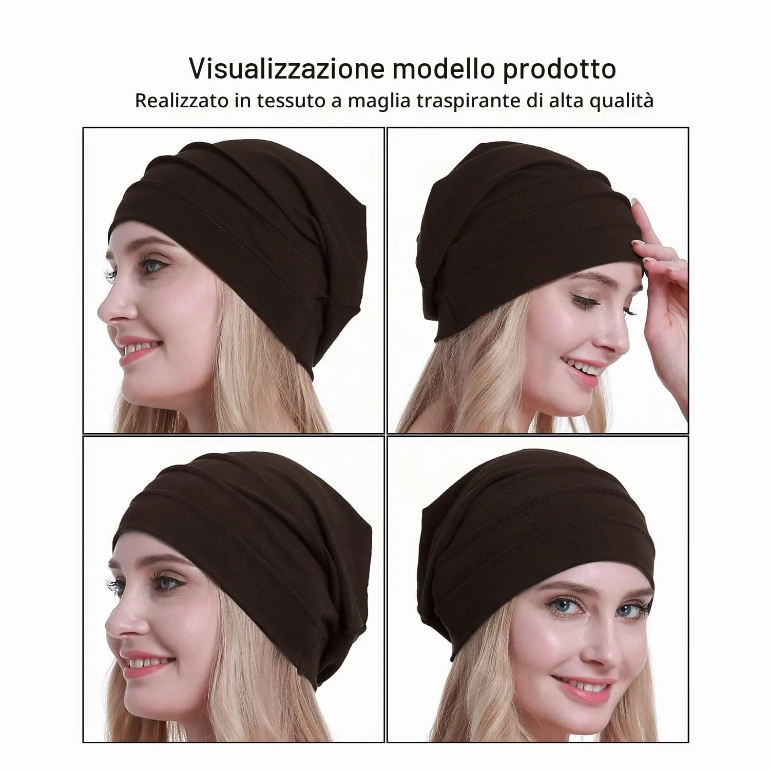 osvyo Cappelli in cotone per chemioterapia e perdita di capelli da donna, marrone, Taglia unica - immagine 2