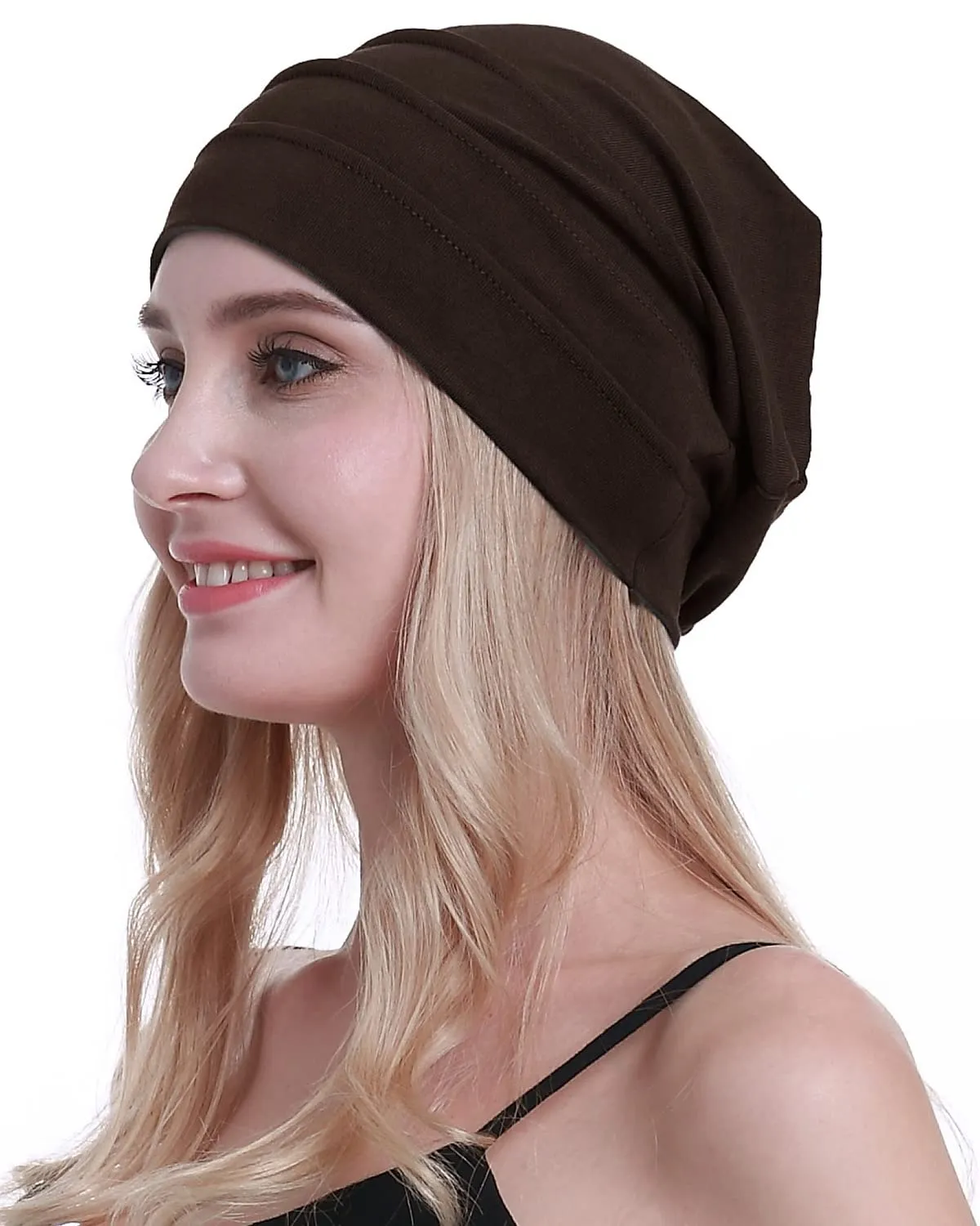 osvyo Cappelli in cotone per chemioterapia e perdita di capelli da donna, marrone, Taglia unica - immagine 5