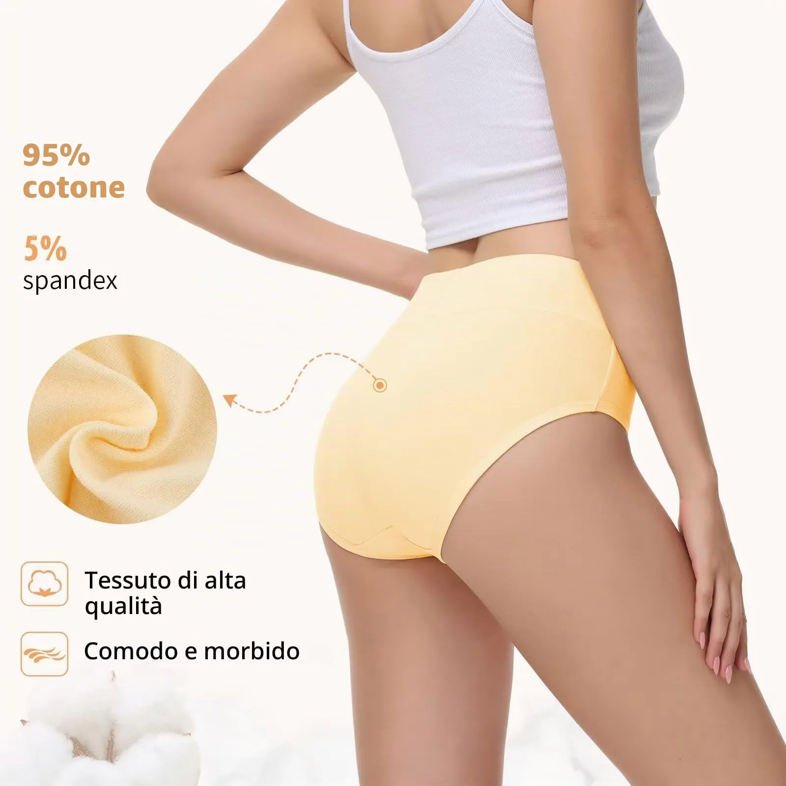 NUOZA Mutande in Cotone Vita Alta Post Parto per Donna, Pacco da 5, Beige, M - immagine 3
