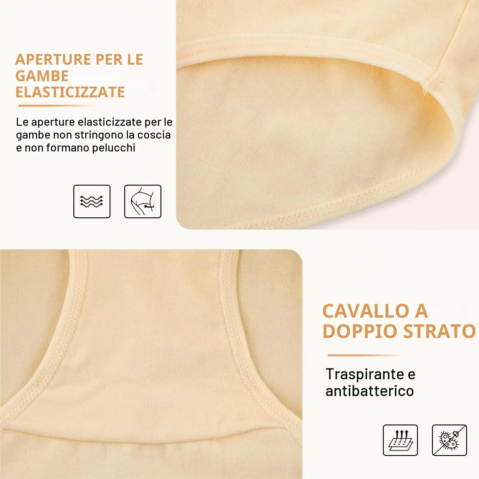 NUOZA Mutande in Cotone Vita Alta Post Parto per Donna, Pacco da 5, Beige, M - immagine 6