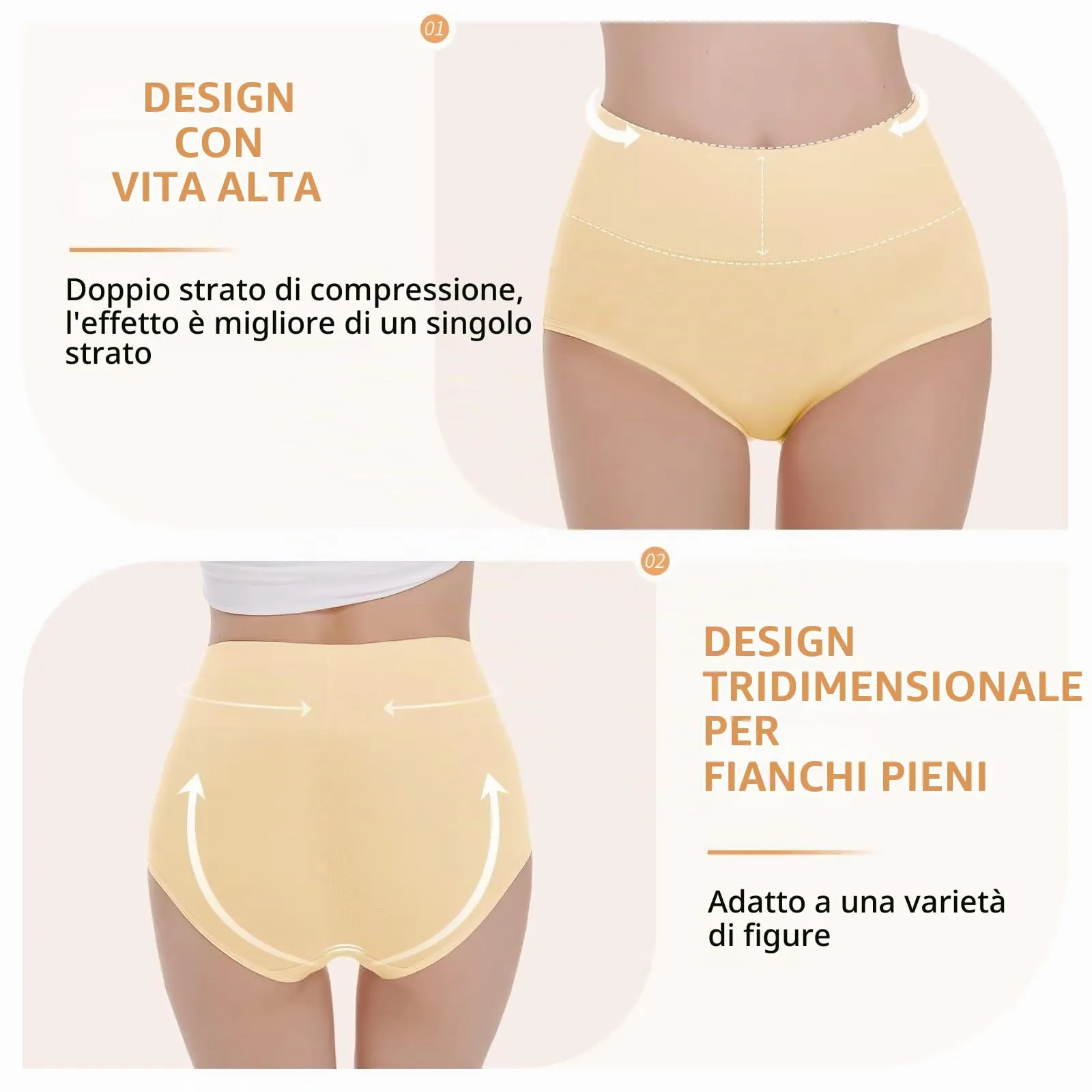 NUOZA Mutande Donna Cotone Vita Alta, Pacco da 5, Beige, 2XL - immagine 4