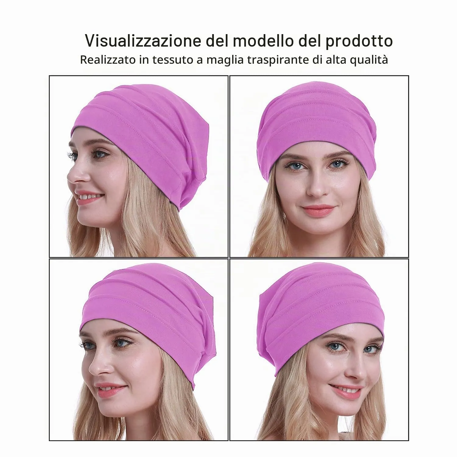 osvyo Copricapo in cotone per chemioterapia, rosa fluo, Taglia unica - immagine 2