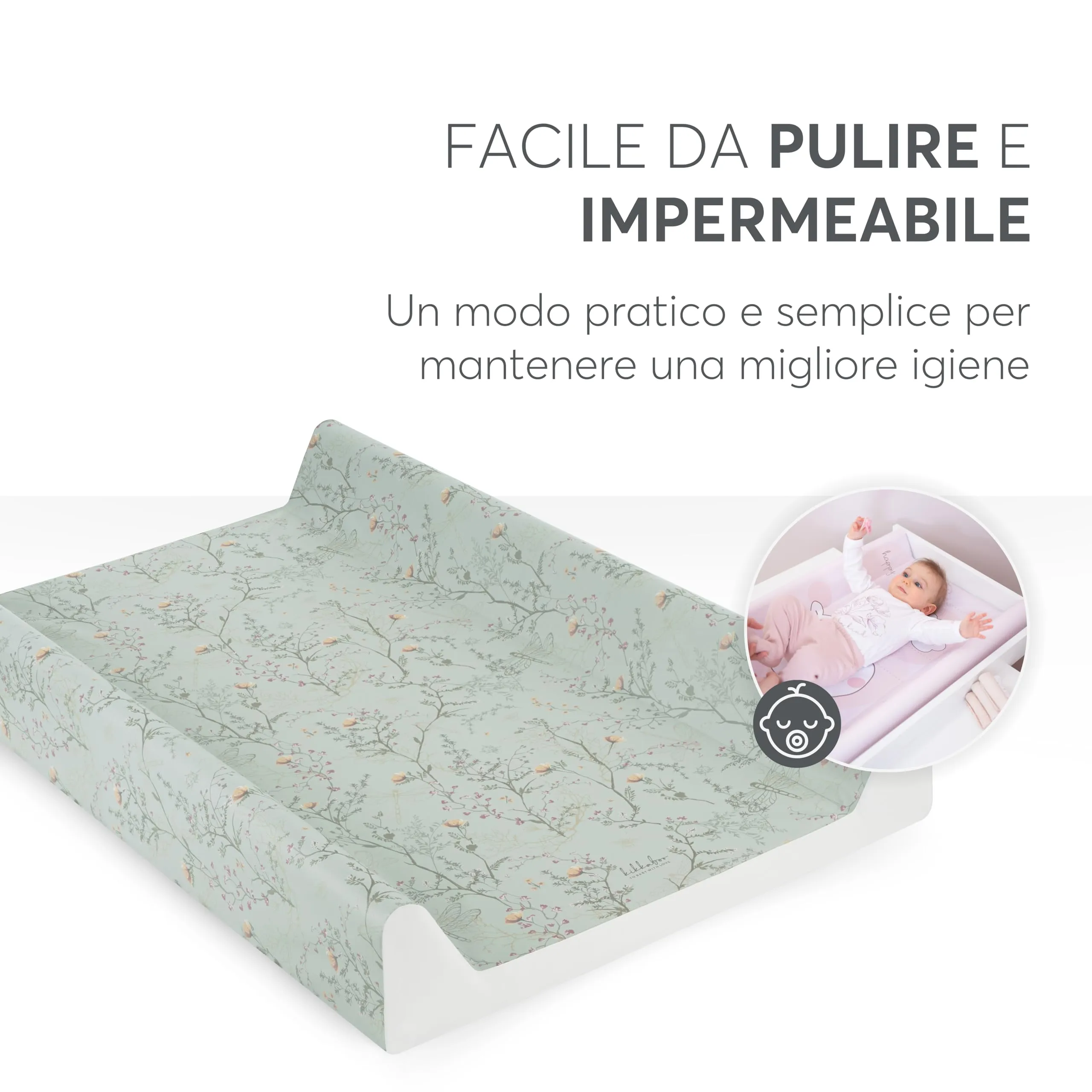KikkaBoo Fasciatoio Portatile Neonato 80x50 cm Secret Garden, Verde - immagine 3