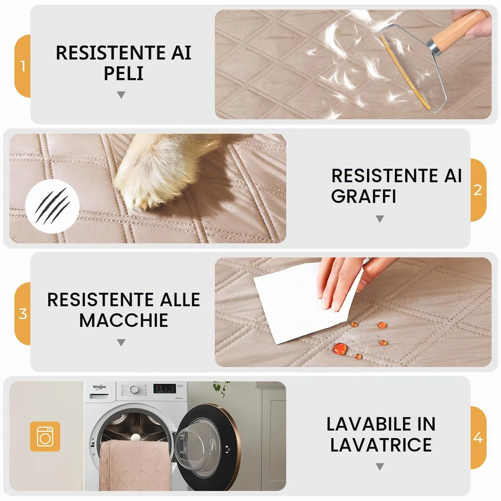luciphia Copridivano Impermeabile per Cani e Gatti con Punti Antiscivolo, Beige Kaki 132 x 208cm - immagine 4