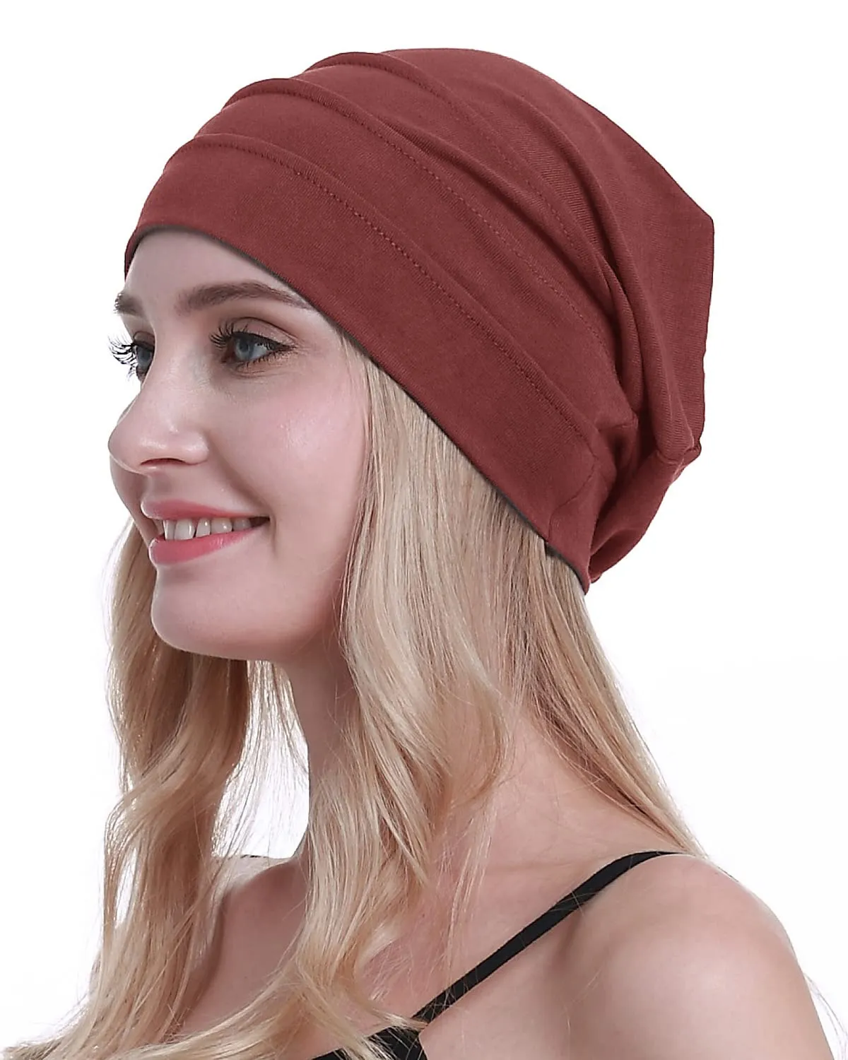 osvyo Copricapo in cotone da chemioterapia, rosso ruggine, Taglia unica - immagine 1