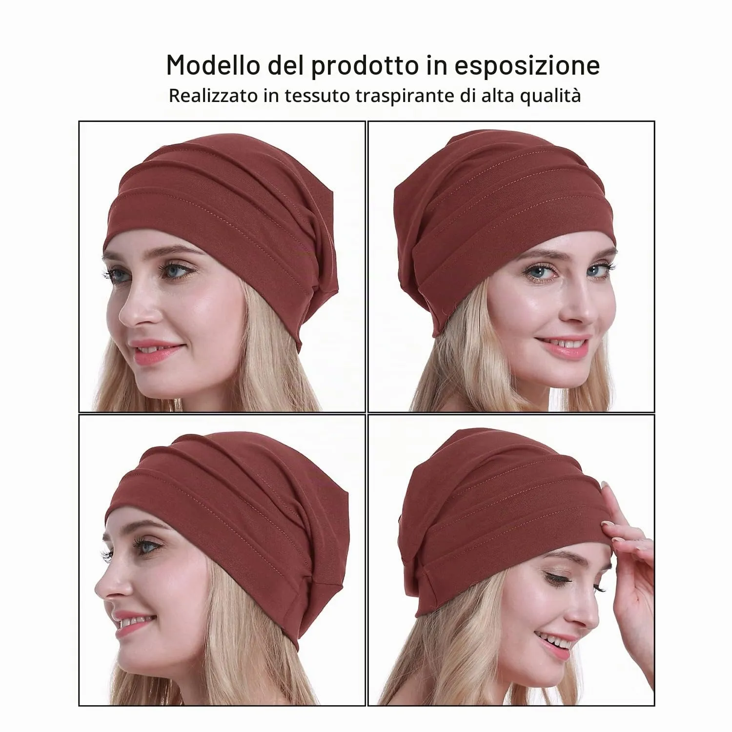 osvyo Copricapo in cotone da chemioterapia, rosso ruggine, Taglia unica - immagine 2