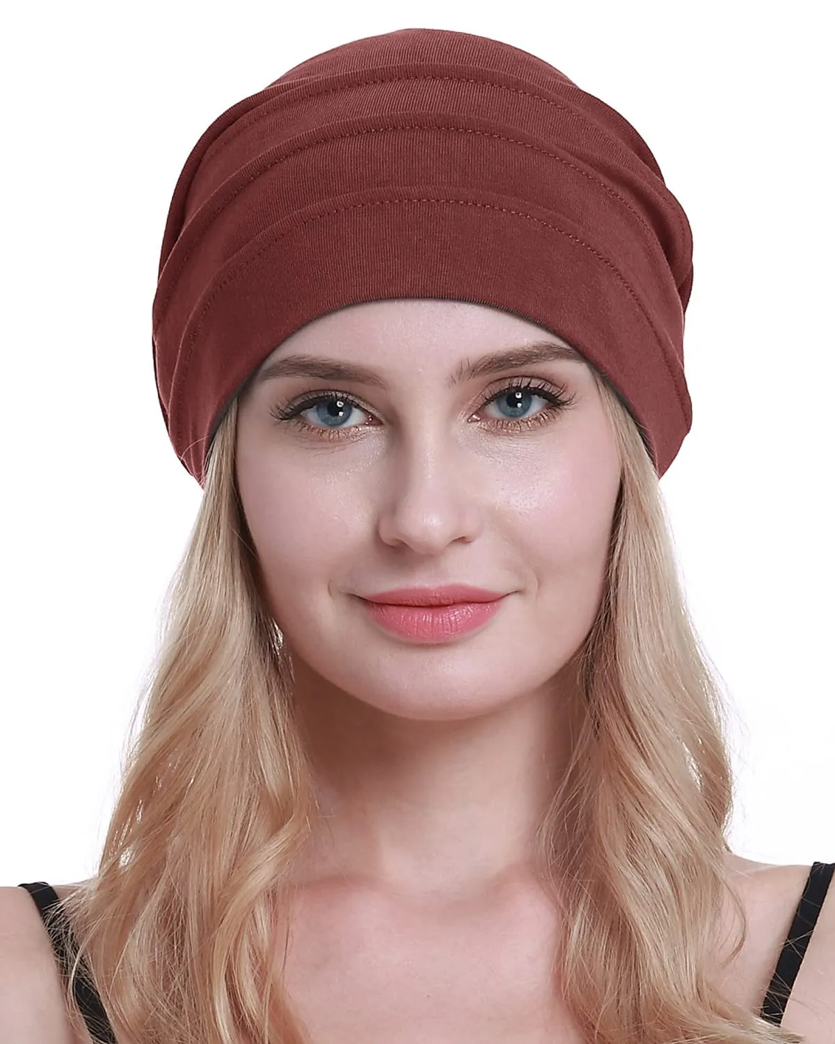 osvyo Copricapo in cotone da chemioterapia, rosso ruggine, Taglia unica - immagine 5