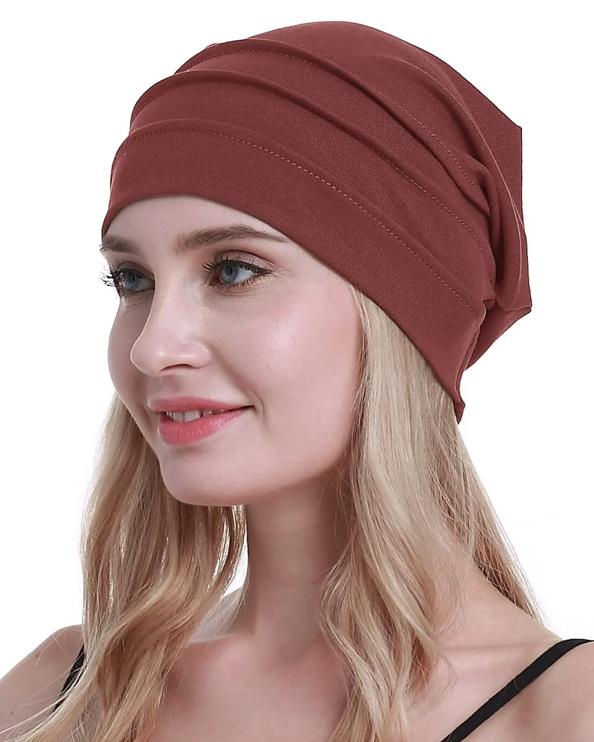 osvyo Copricapo in cotone da chemioterapia, rosso ruggine, Taglia unica - immagine 6
