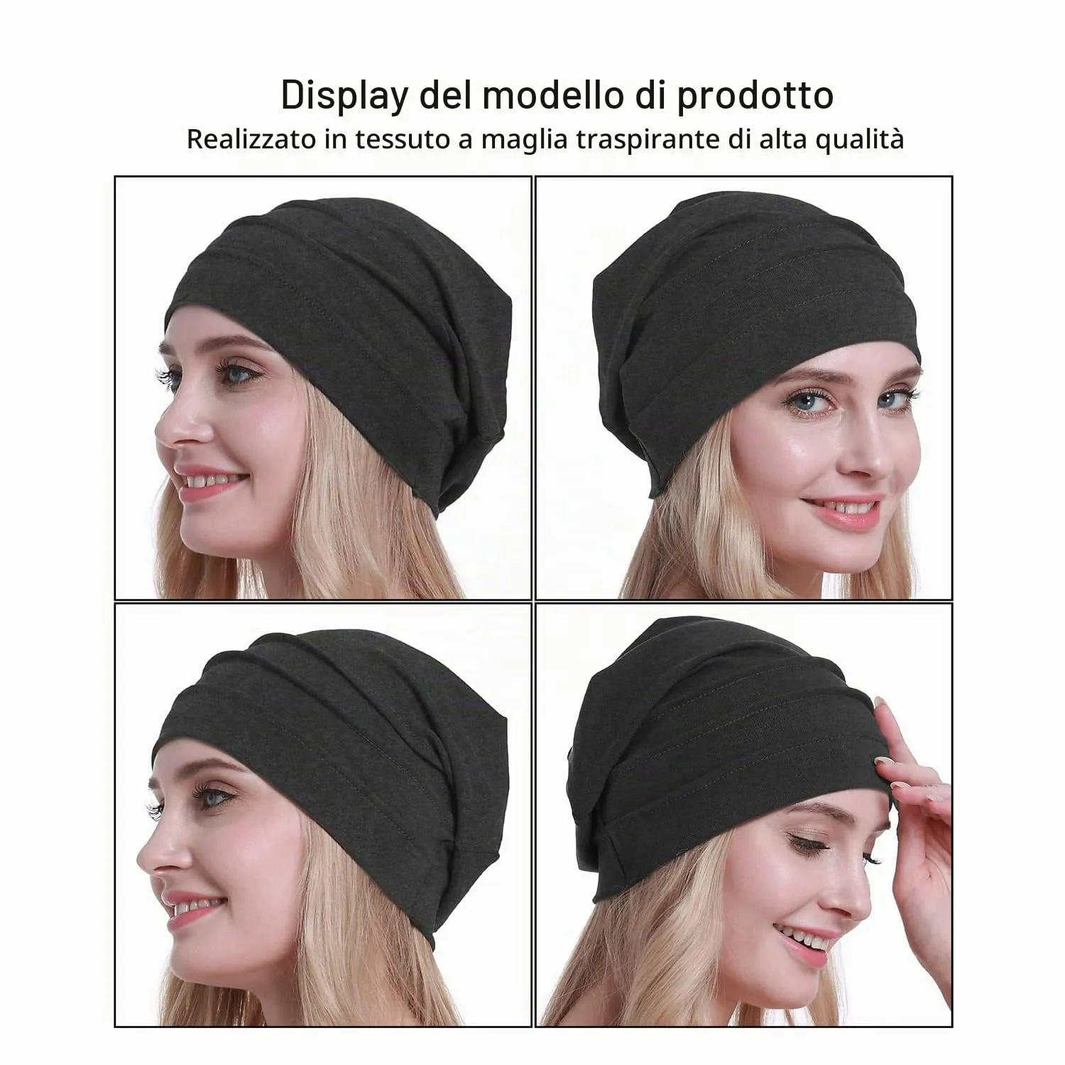 Osvyo Berretto in cotone da donna per chemio e perdita di capelli, grigio, Taglia unica - immagine 2