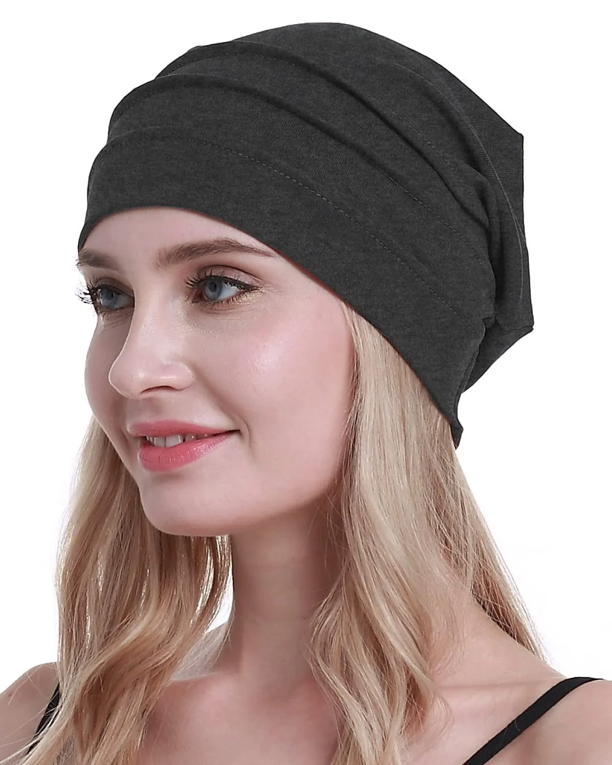 Osvyo Berretto in cotone da donna per chemio e perdita di capelli, grigio, Taglia unica - immagine 6