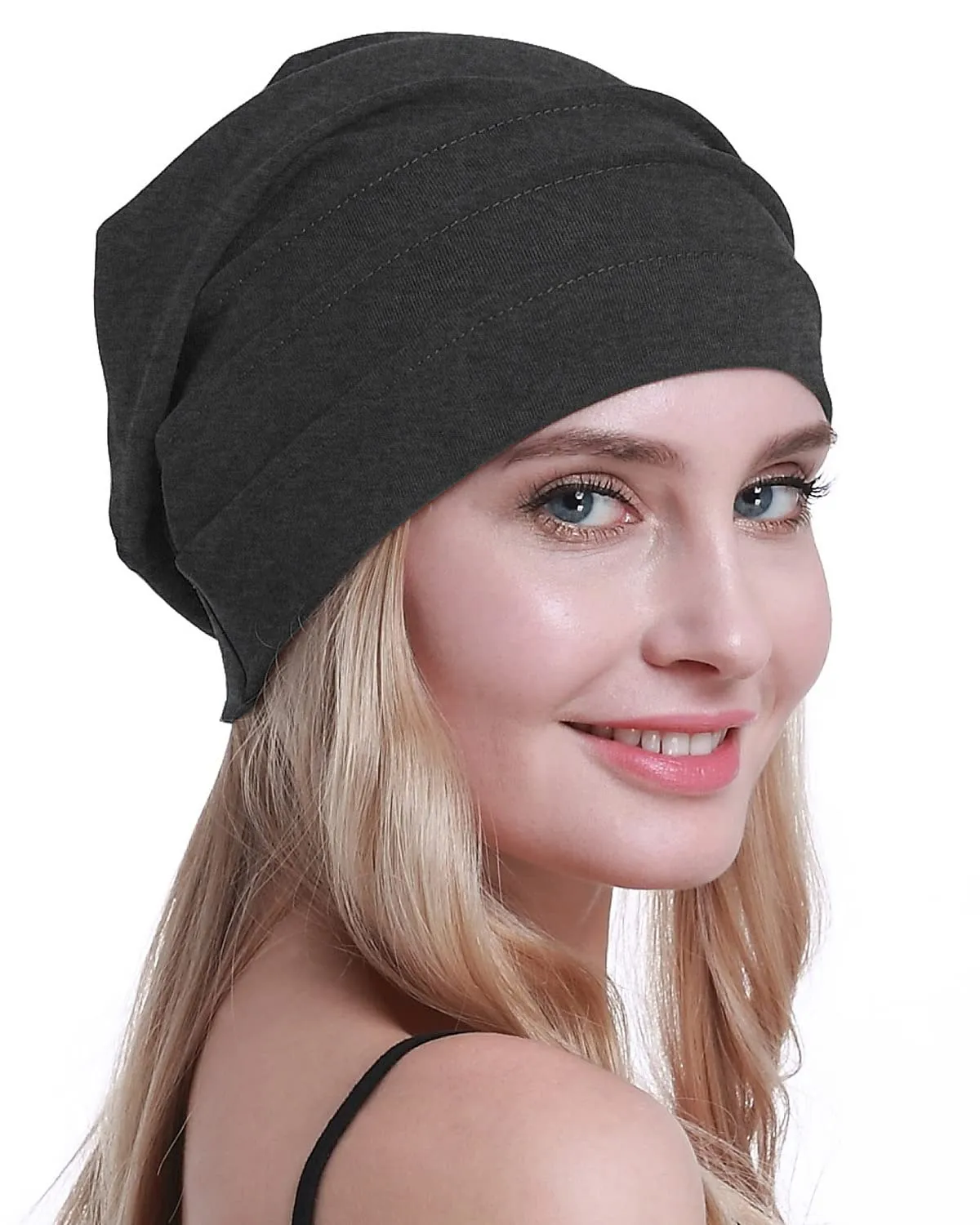 Osvyo Berretto in cotone da donna per chemio e perdita di capelli, grigio, Taglia unica - immagine 7