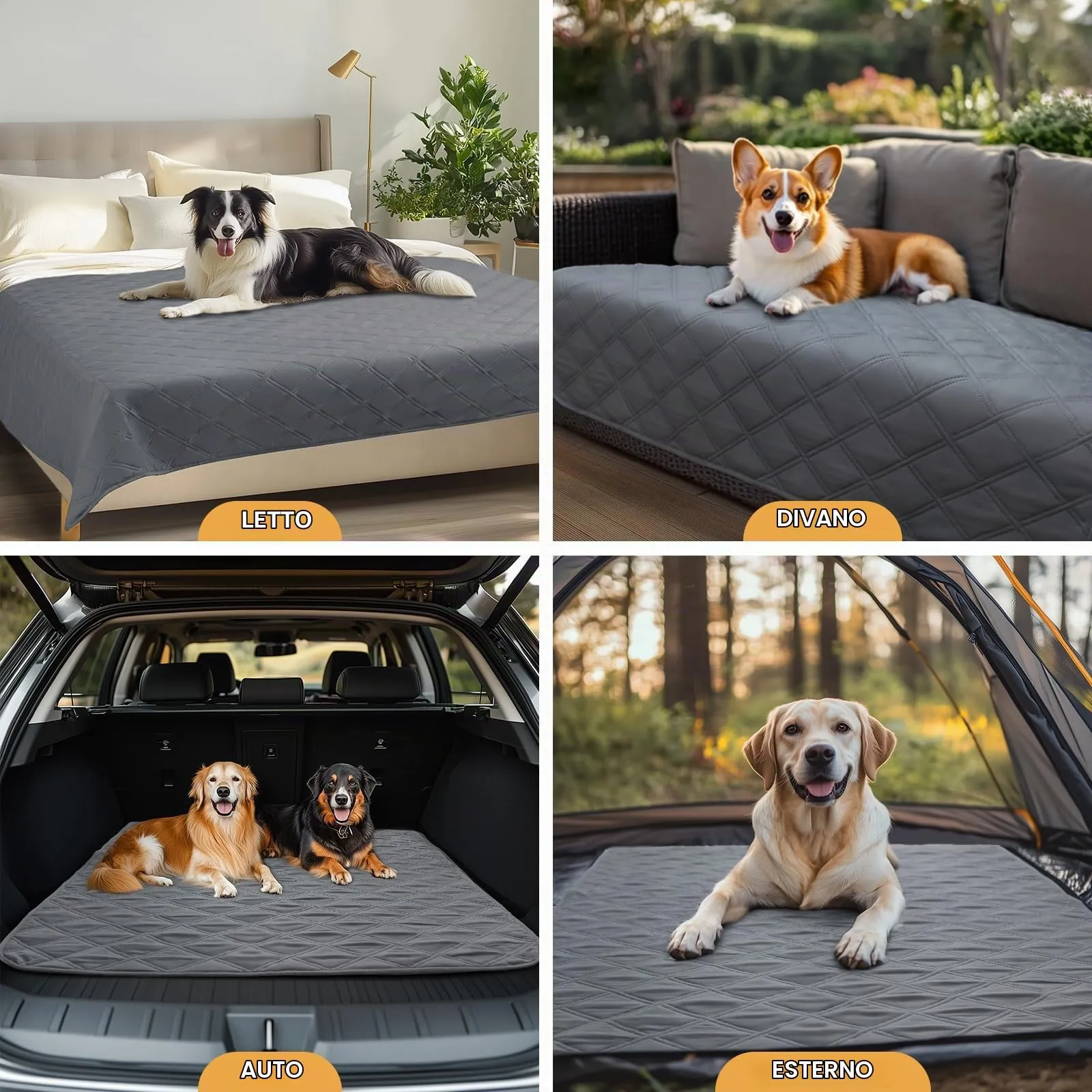 luciphia Copridivano Impermeabile per Cani e Gatti con Punti Antiscivolo, Grigio, 173 x 208 cm - immagine 3