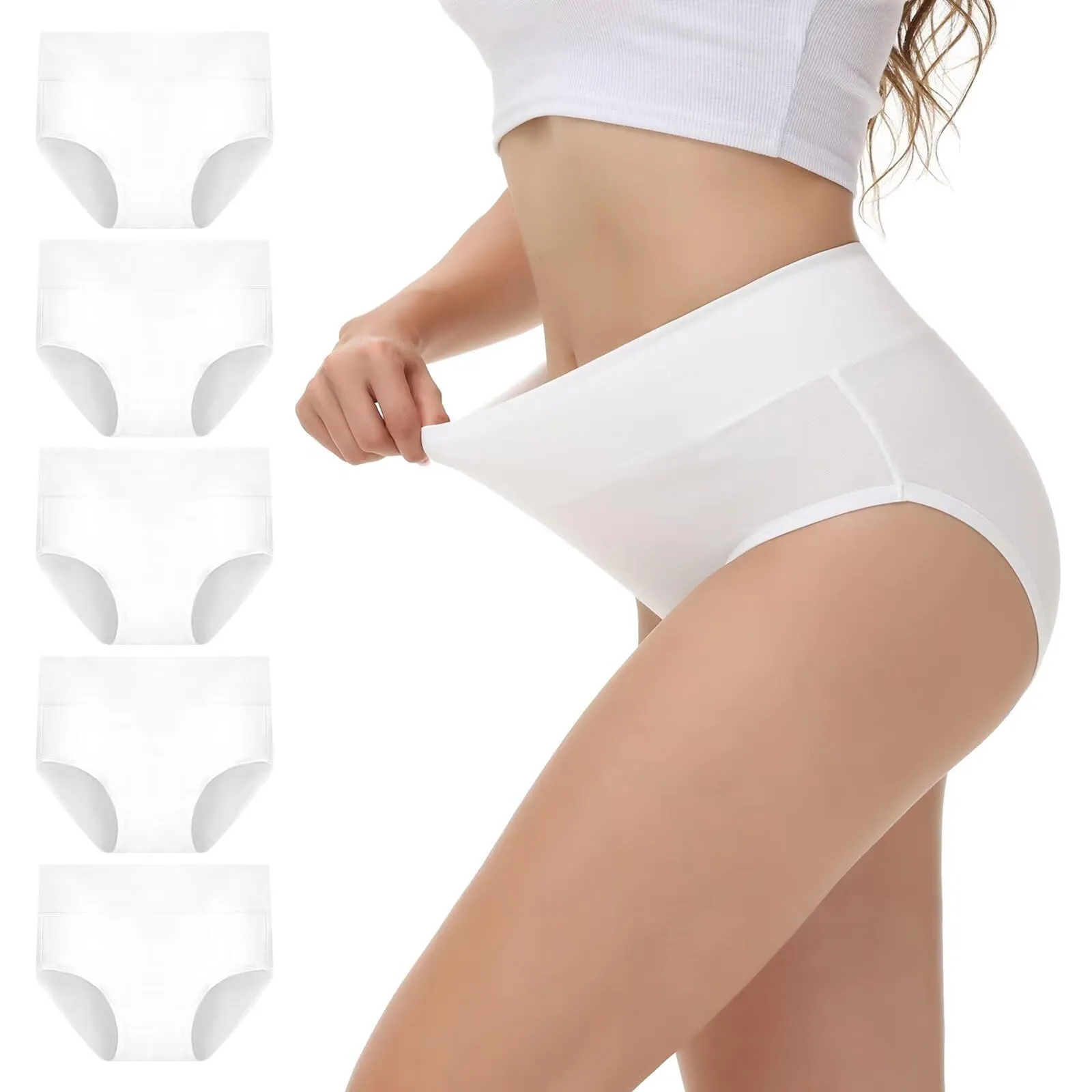 NUOZA Mutande Donna in Cotone Vita Alta, Pacco da 5, Bianco, L - immagine 1