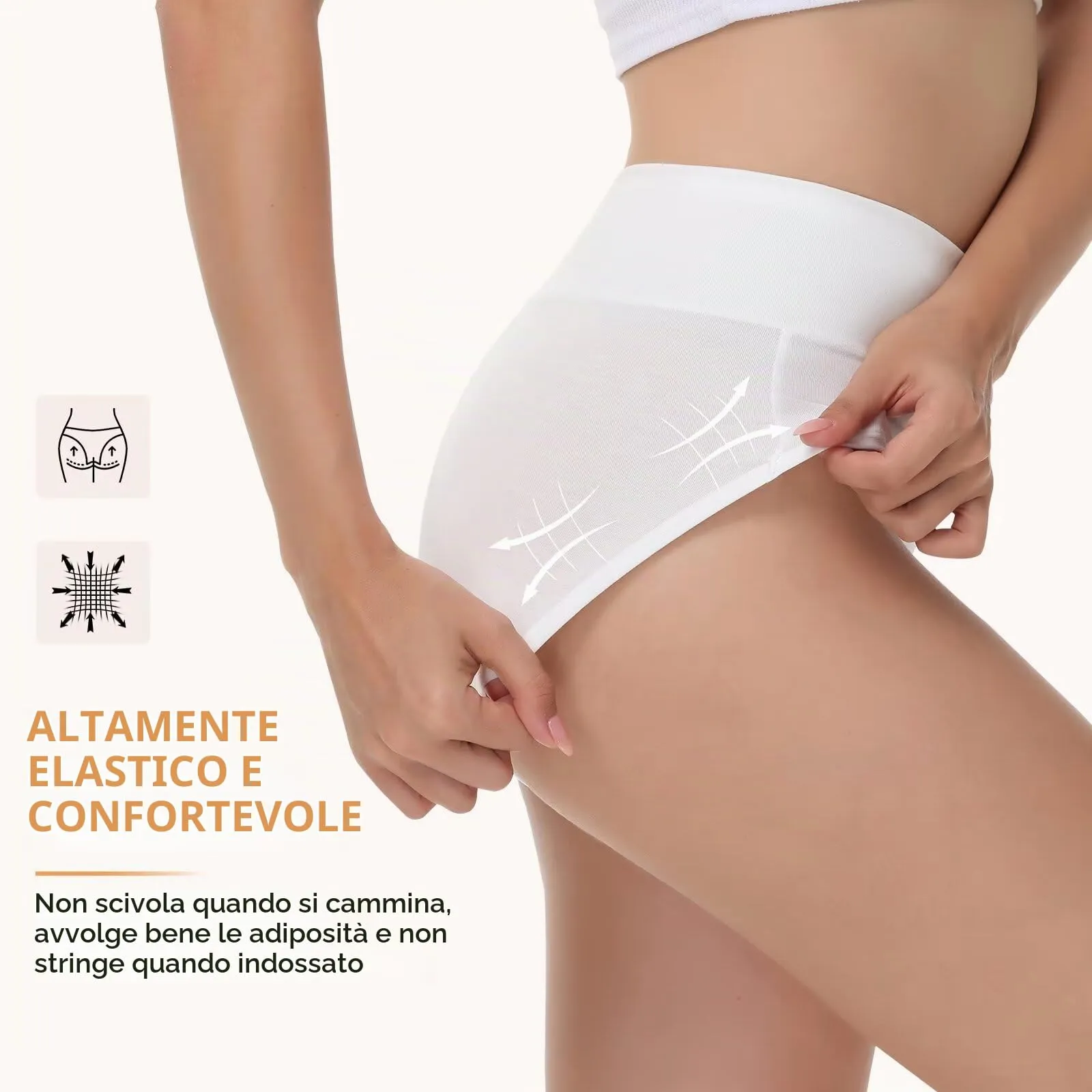 NUOZA Mutande Donna in Cotone Vita Alta, Pacco da 5, Bianco, L - immagine 5