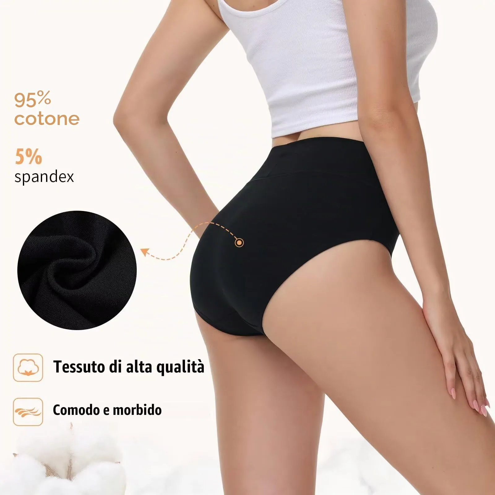 NUOZA Mutande Donna in Cotone a Vita Alta, Intimo Culotte Morbido per Post Parto e Pancia Piatta, L - immagine 3