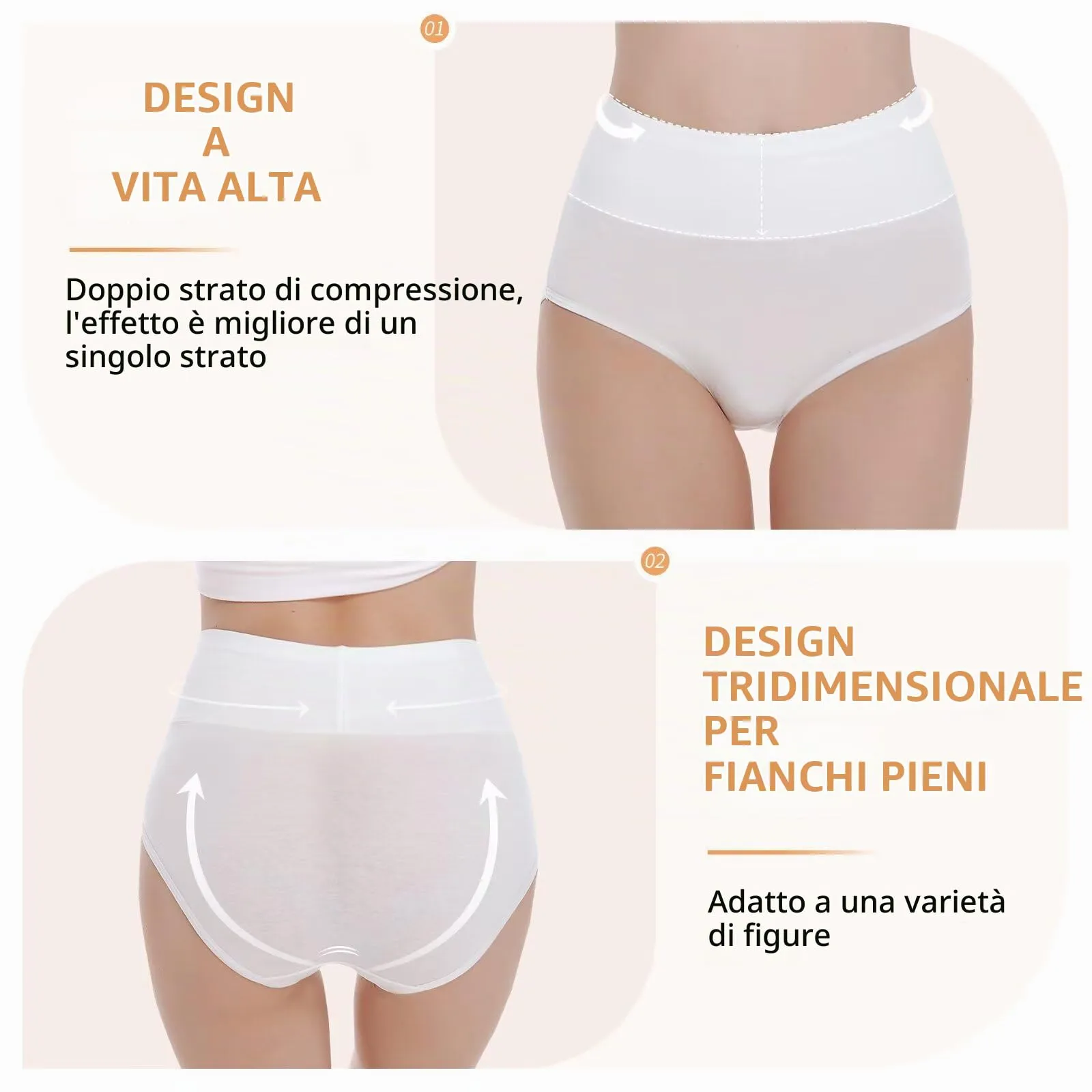 NUOZA Mutande Donna Cotone Vita Alta, Pacco da 5, Bianco, S - immagine 4