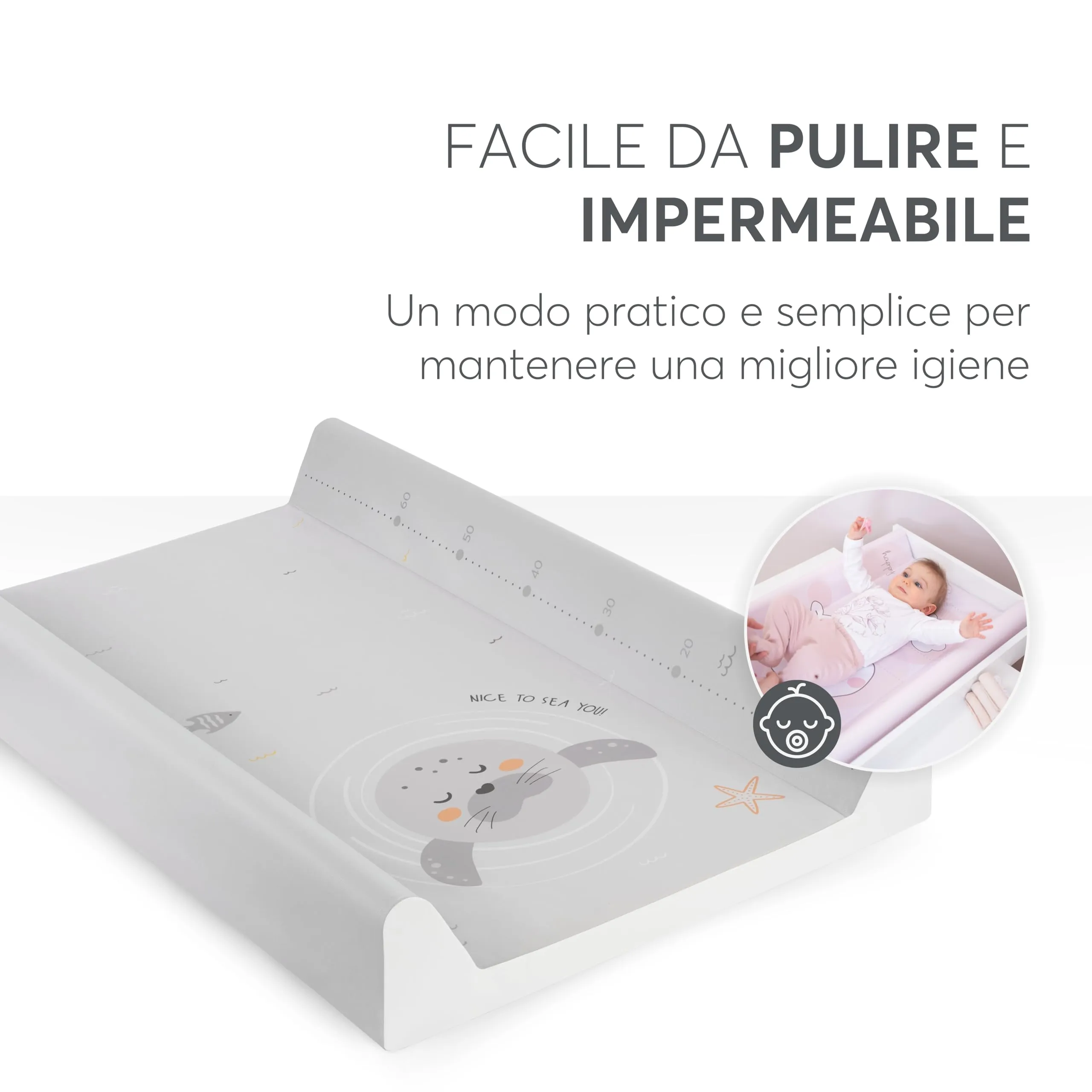 KikkaBoo Seally Me Portable Baby Changing Pad, 80x50 cm, Waterproof PVC, Beige - immagine 3